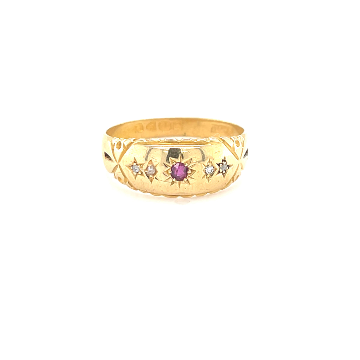 18kt Gold Antique Ring Ruby &amp; Diamonds