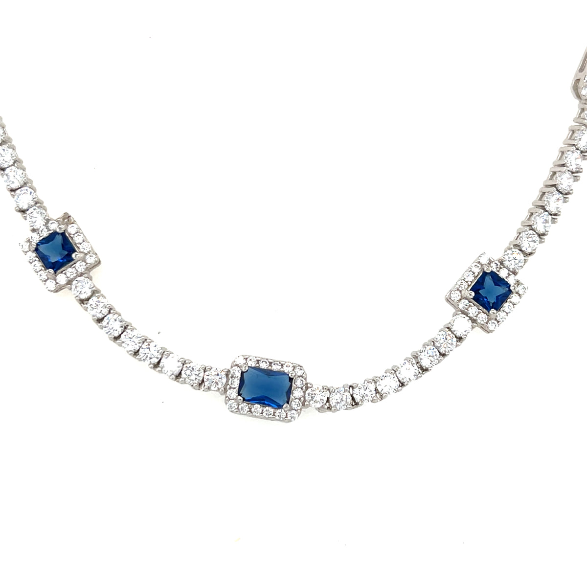 Sterling Silver Sapphire Square Necklace