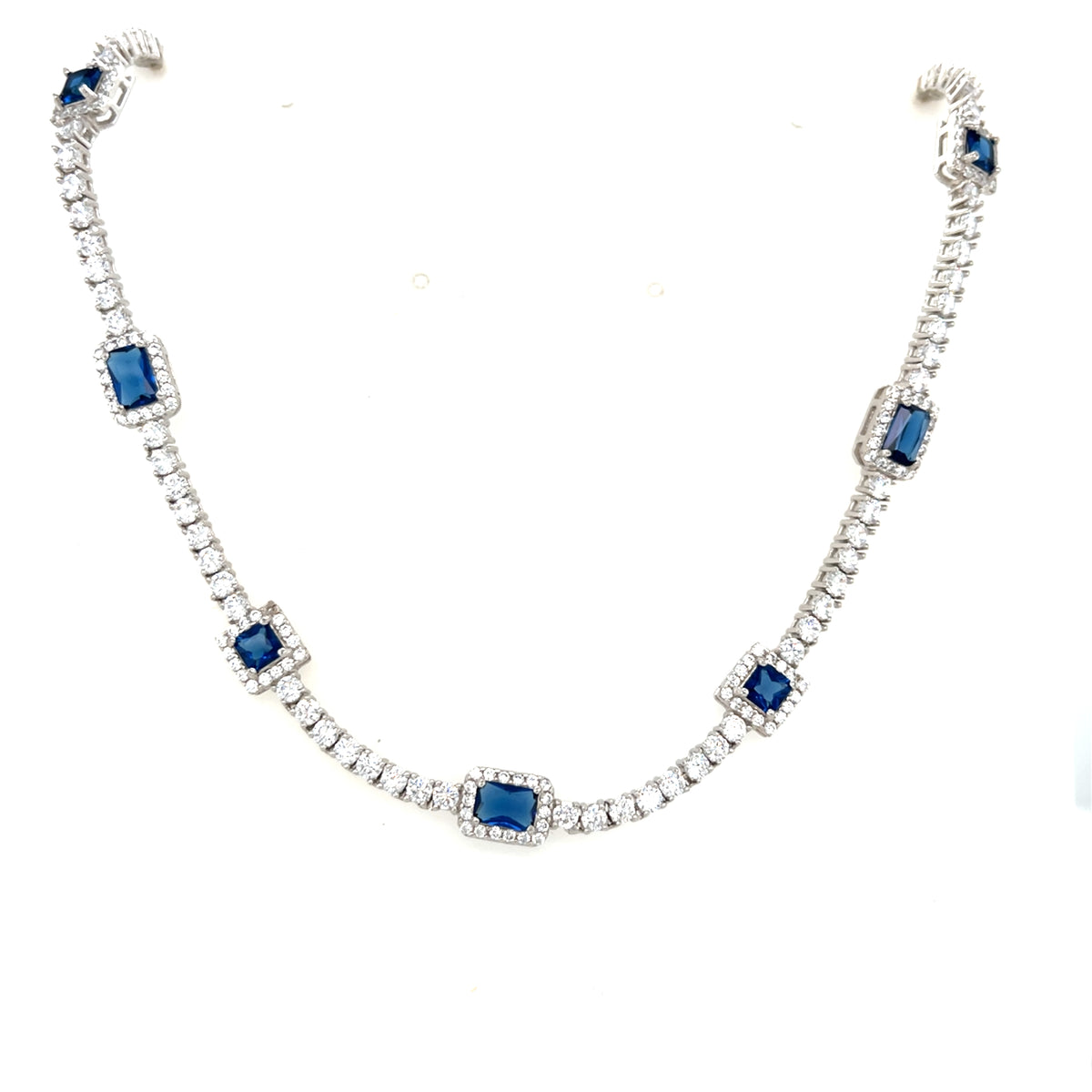 Sterling Silver Sapphire Square Necklace