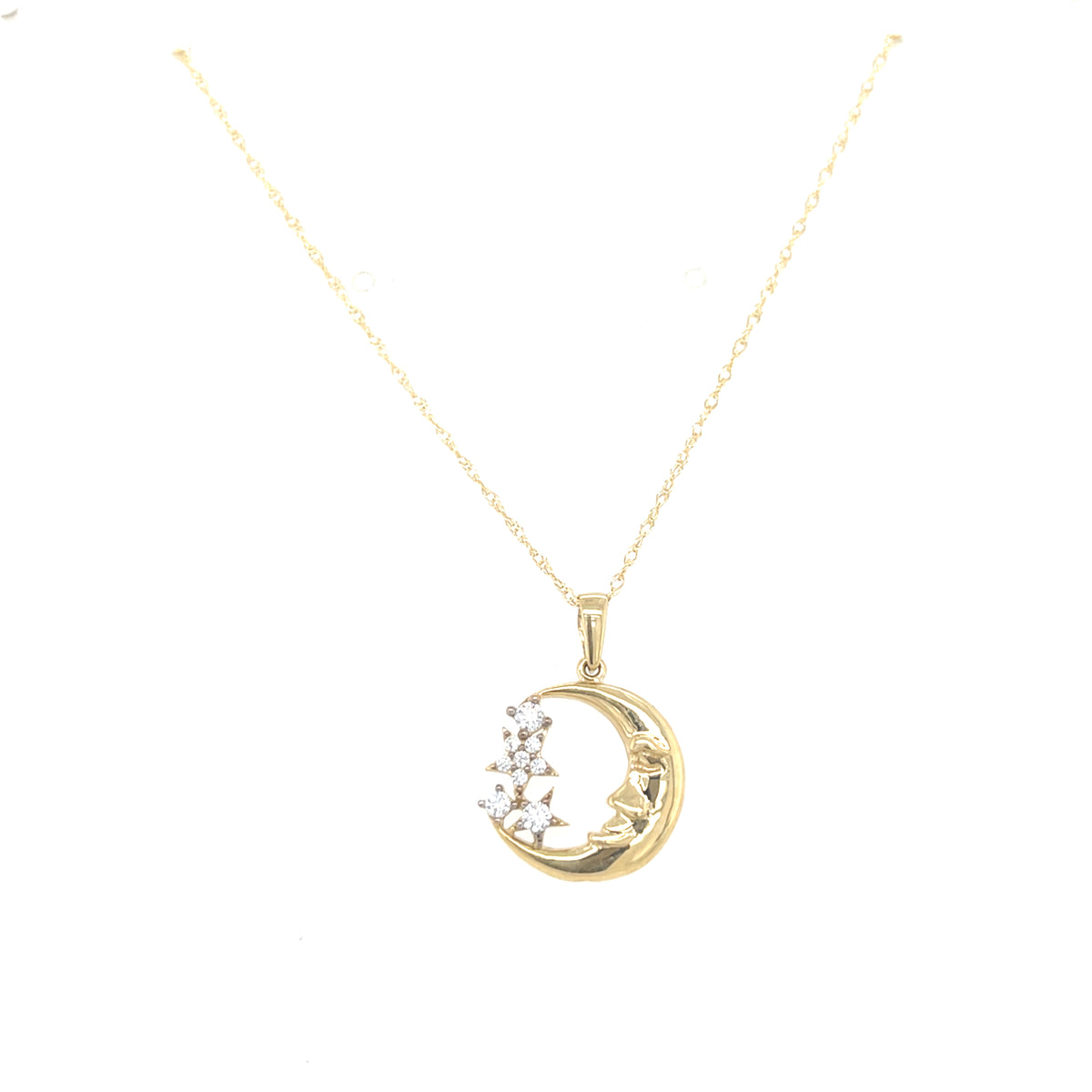 9kt Gold Moon &amp; Star Pendant