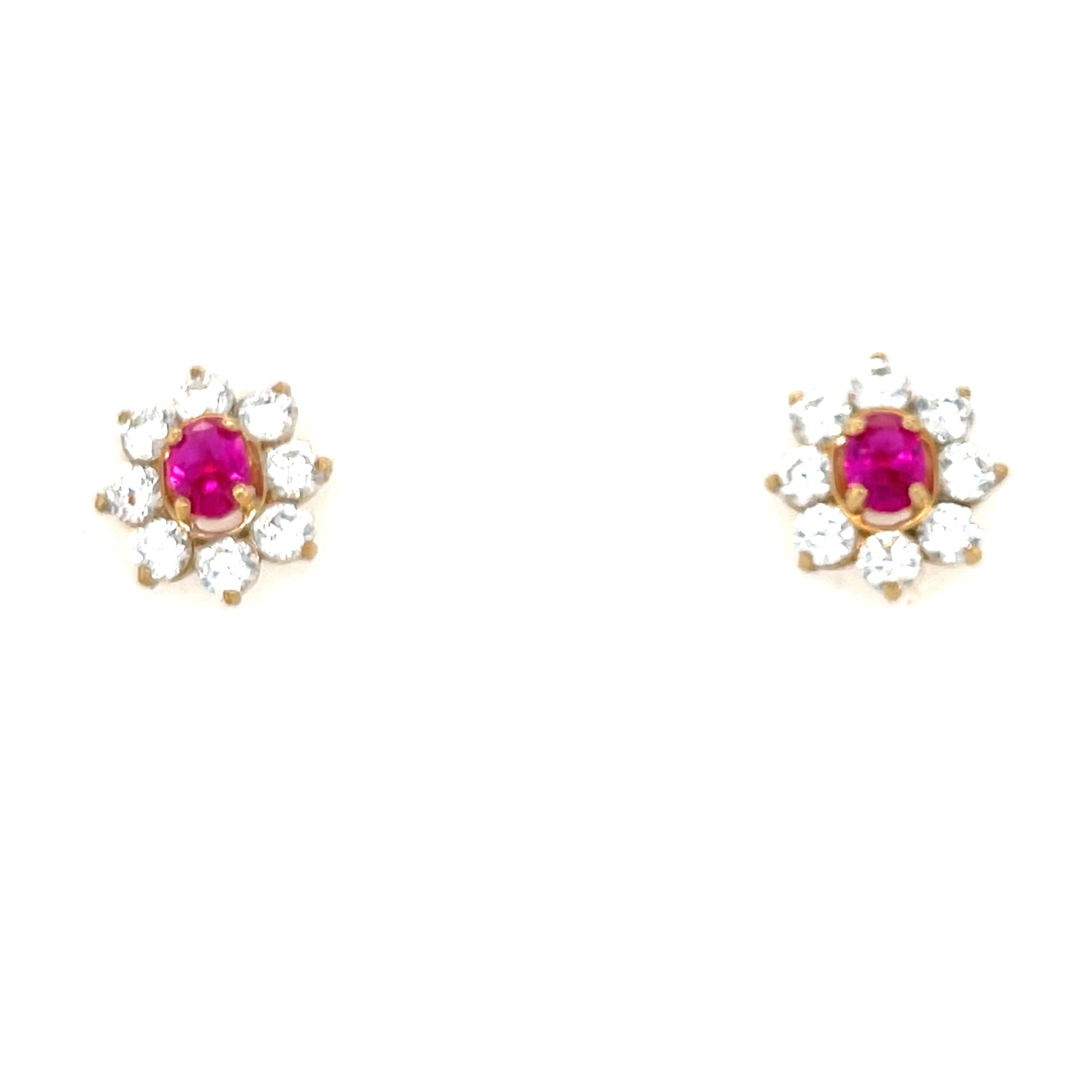 9kt Gold Ruby Coloured Cluster Earrings