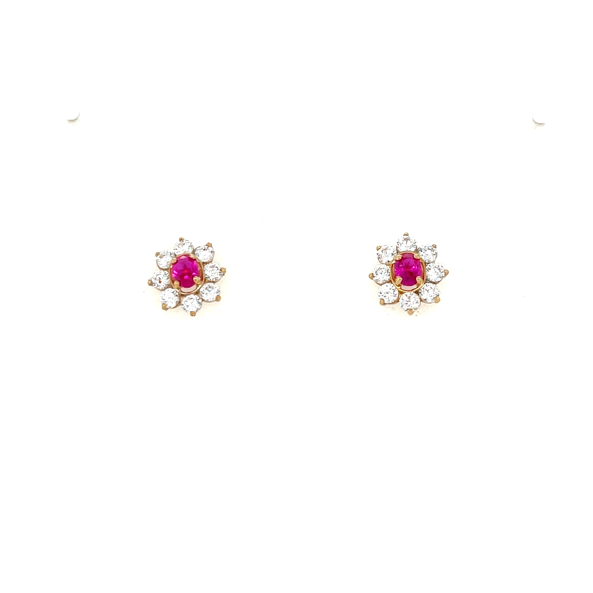 9kt Gold Ruby Coloured Cluster Earrings