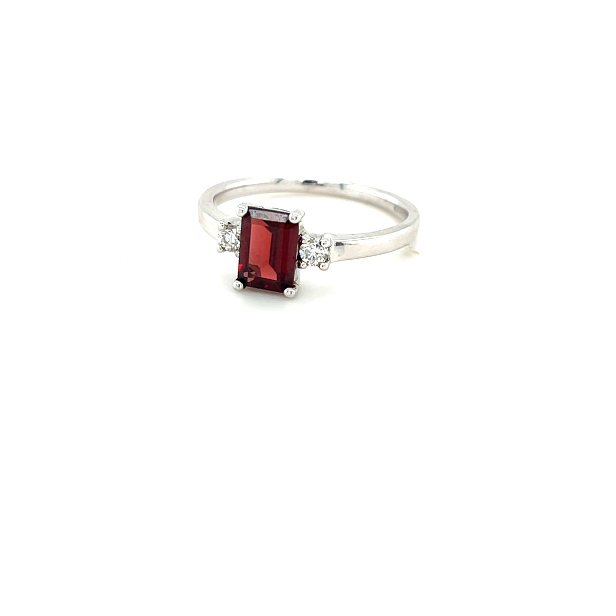 9kt White Gold Ring with Diamonds &amp; Garnet