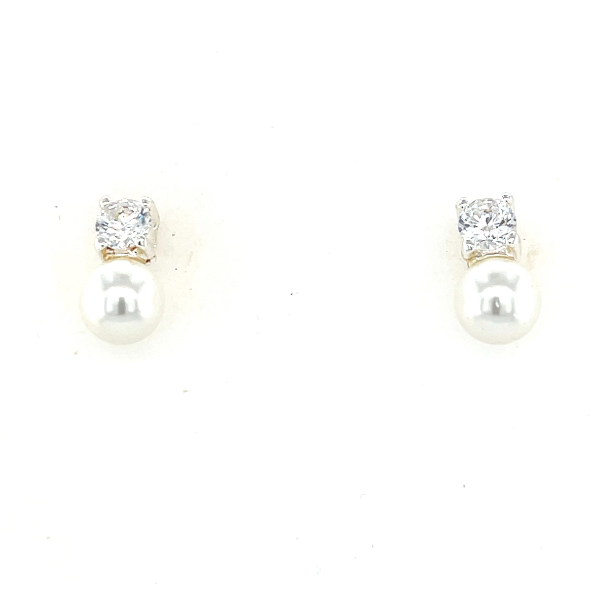 Sterling Silver Pearl &amp; Cz Earrings