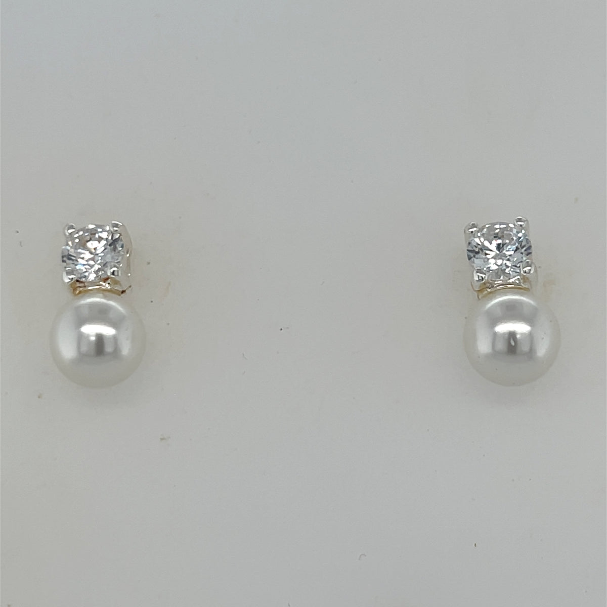 Sterling Silver Pearl &amp; Cz Earrings