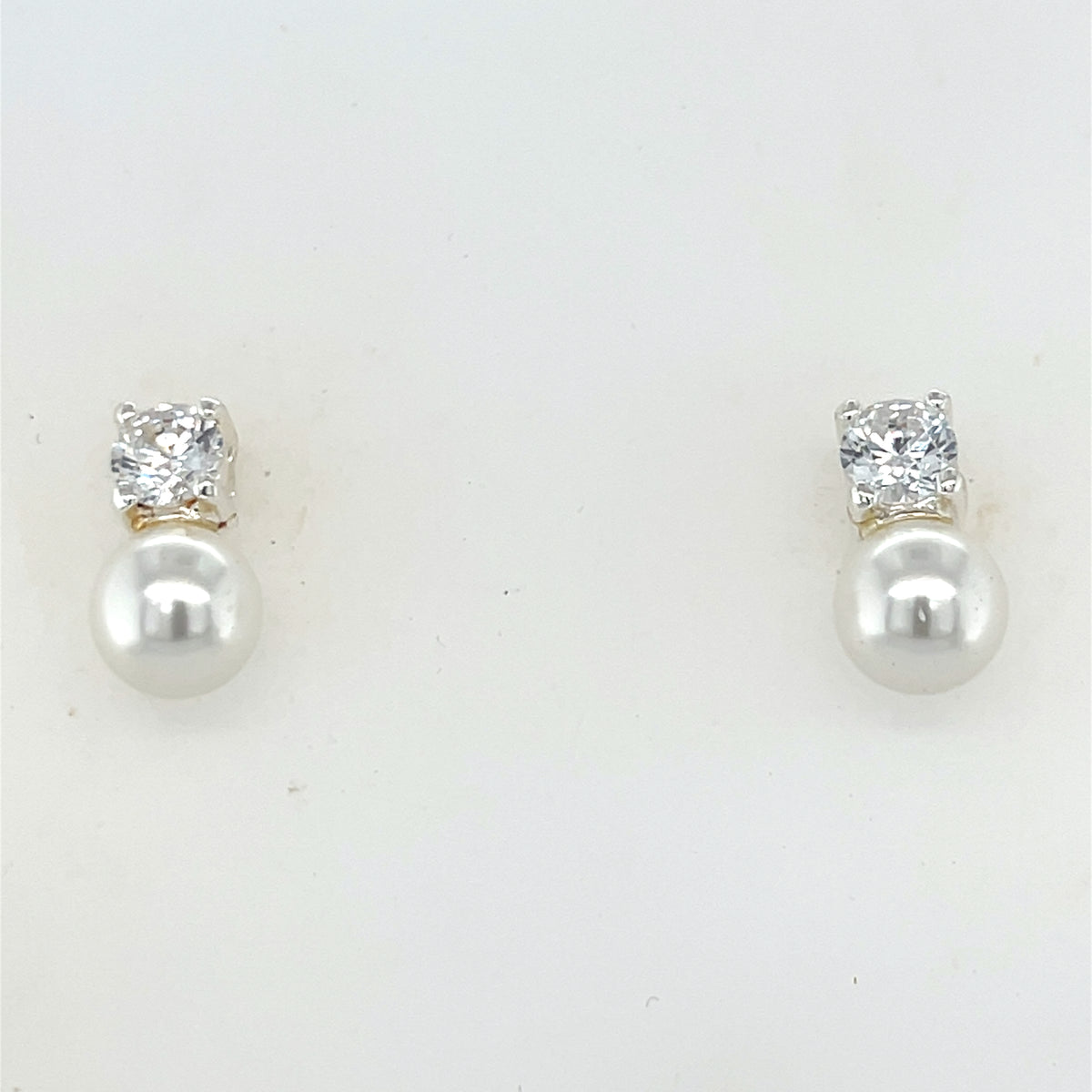 Sterling Silver Pearl &amp; Cz Earrings