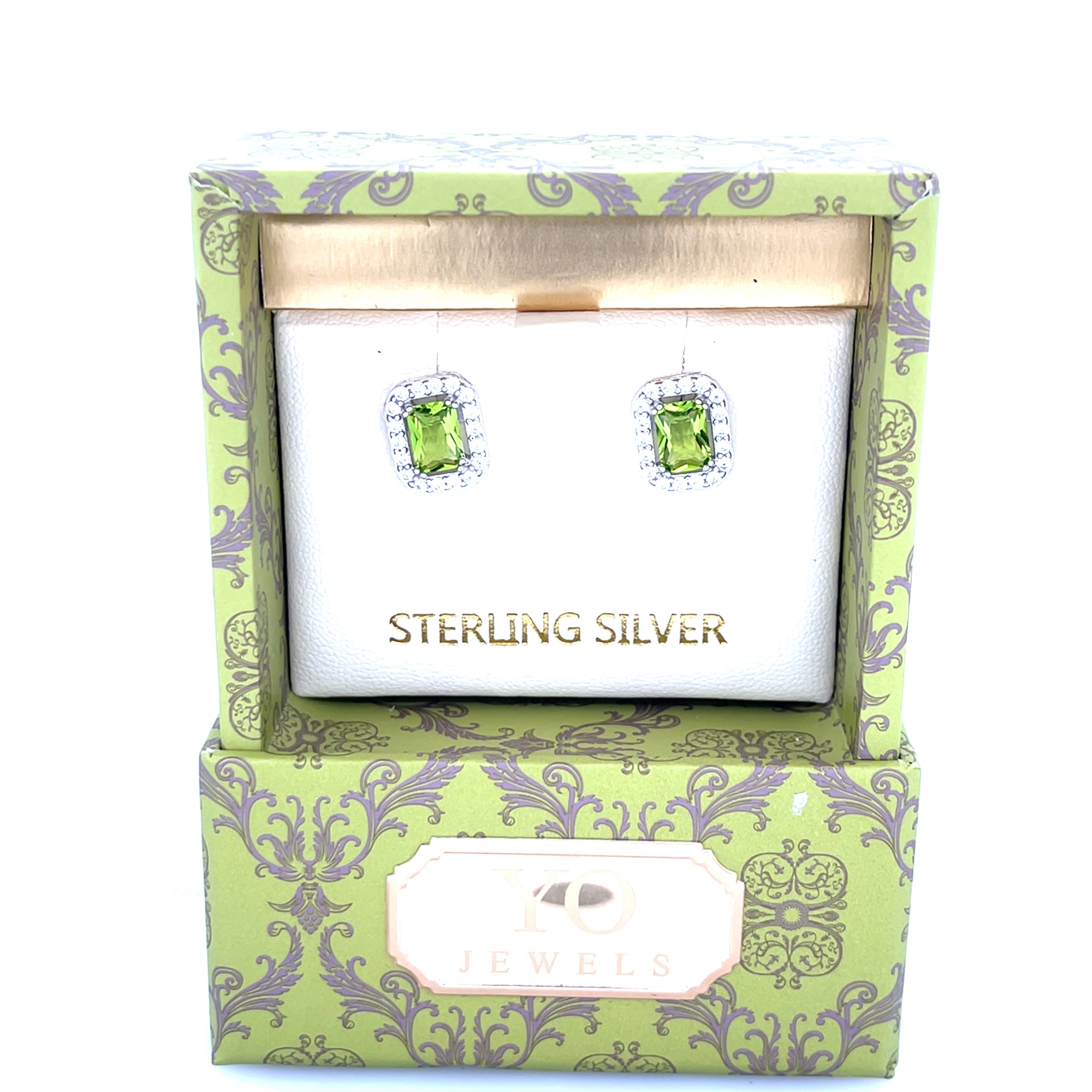 Sterling Silver Square Cluster Peridot Earrings