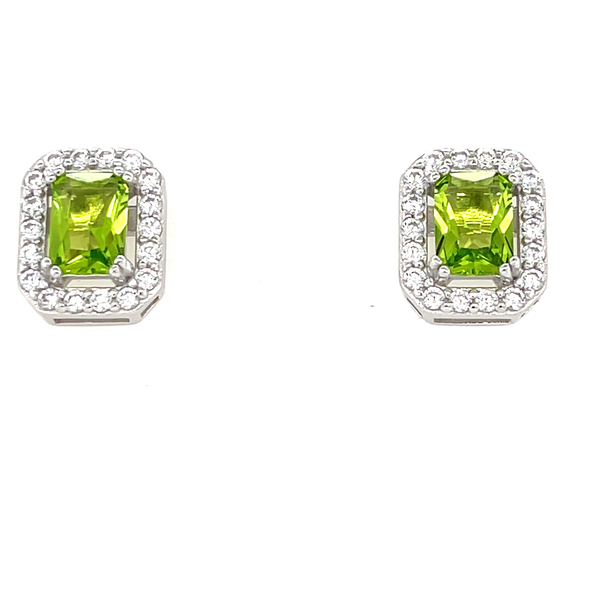 Sterling Silver Square Cluster Peridot Earrings
