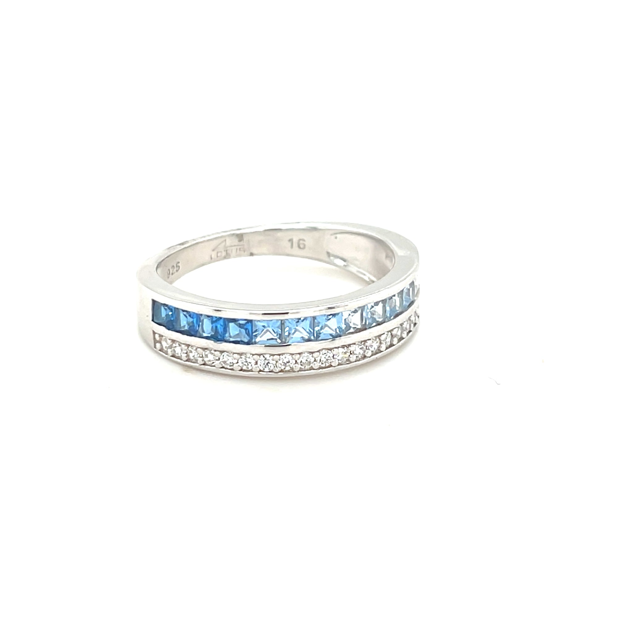 Sterling Silver Ring with Clear &amp; Blue Stones
