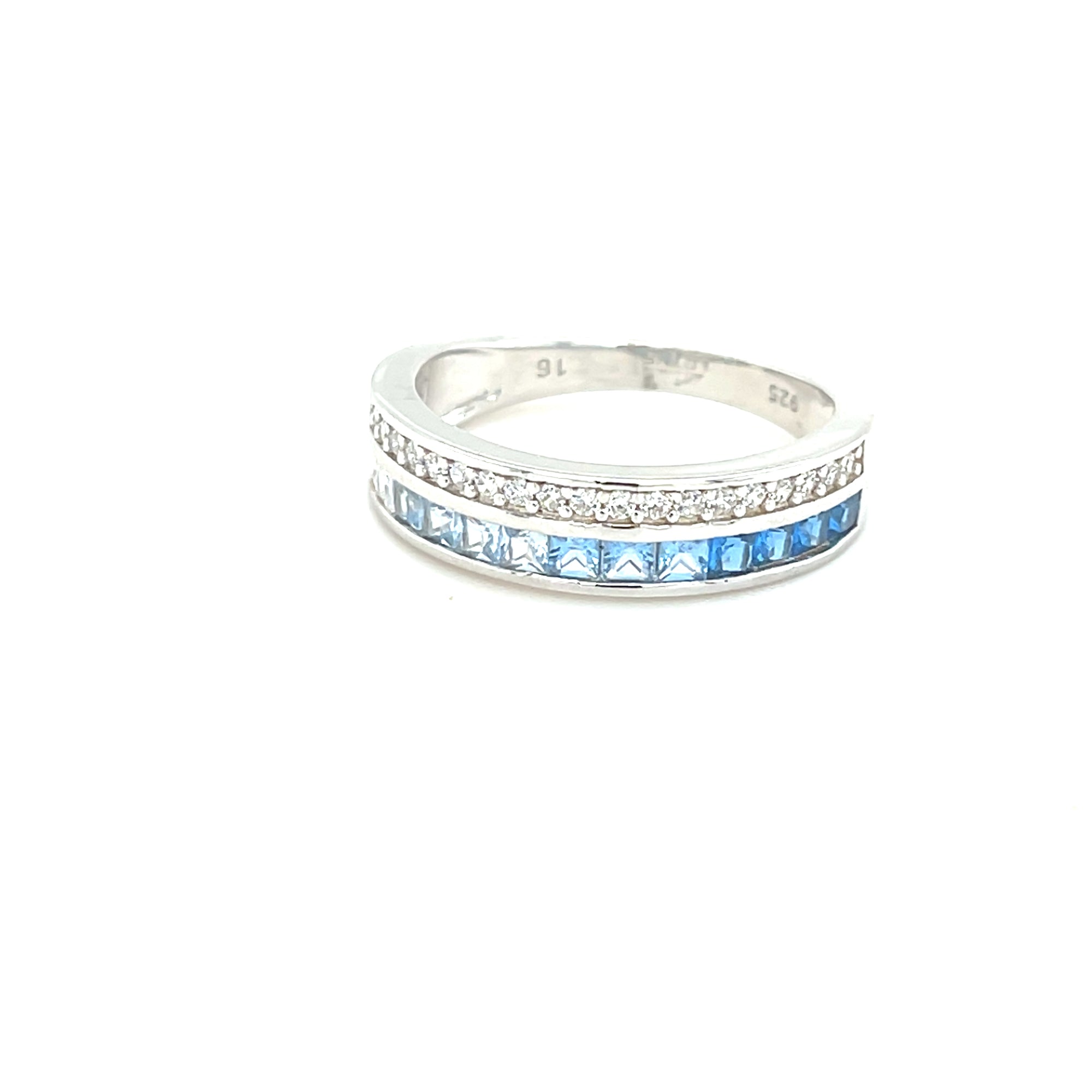 Sterling Silver Ring with Clear &amp; Blue Stones
