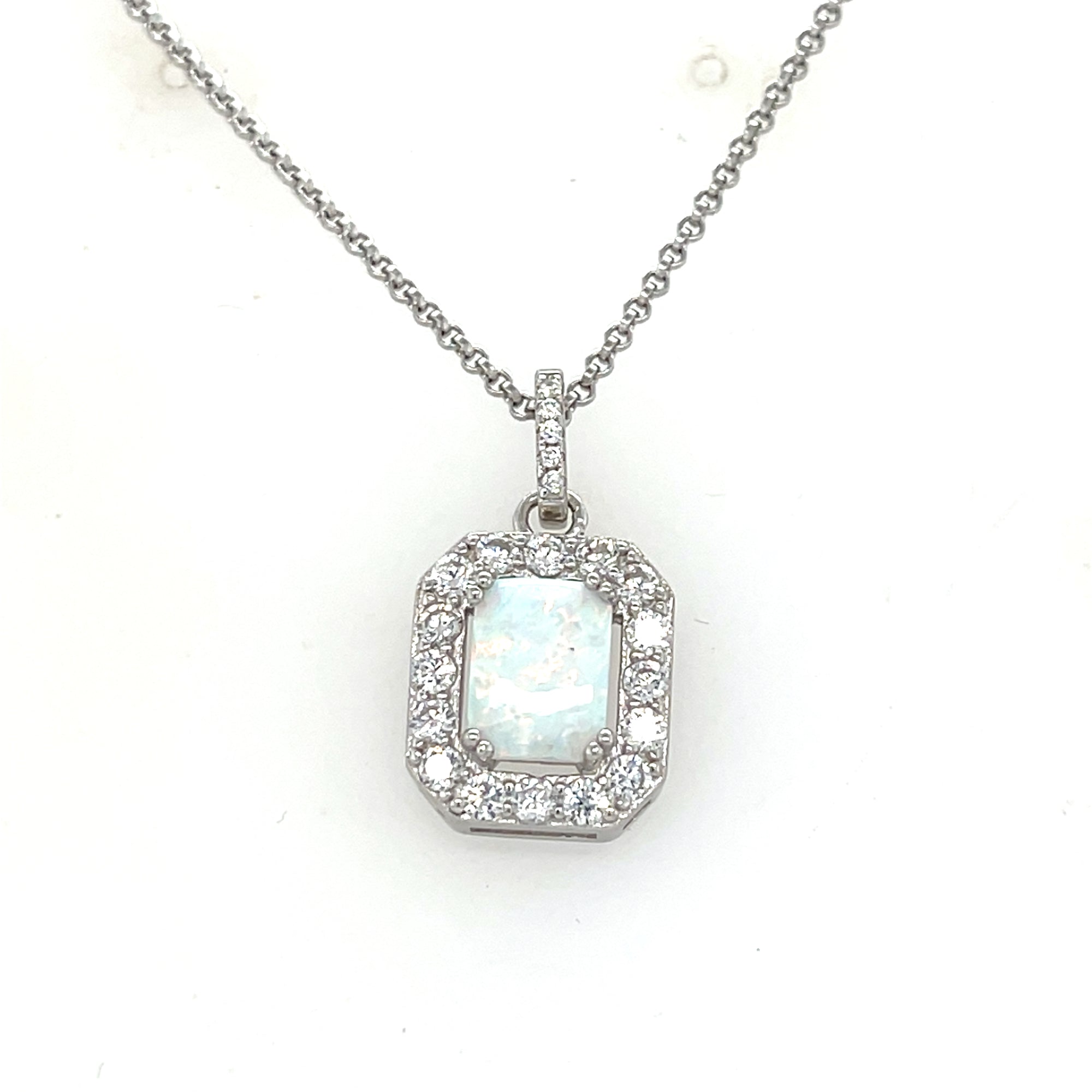 Sterling Silver Square Opal Pendant