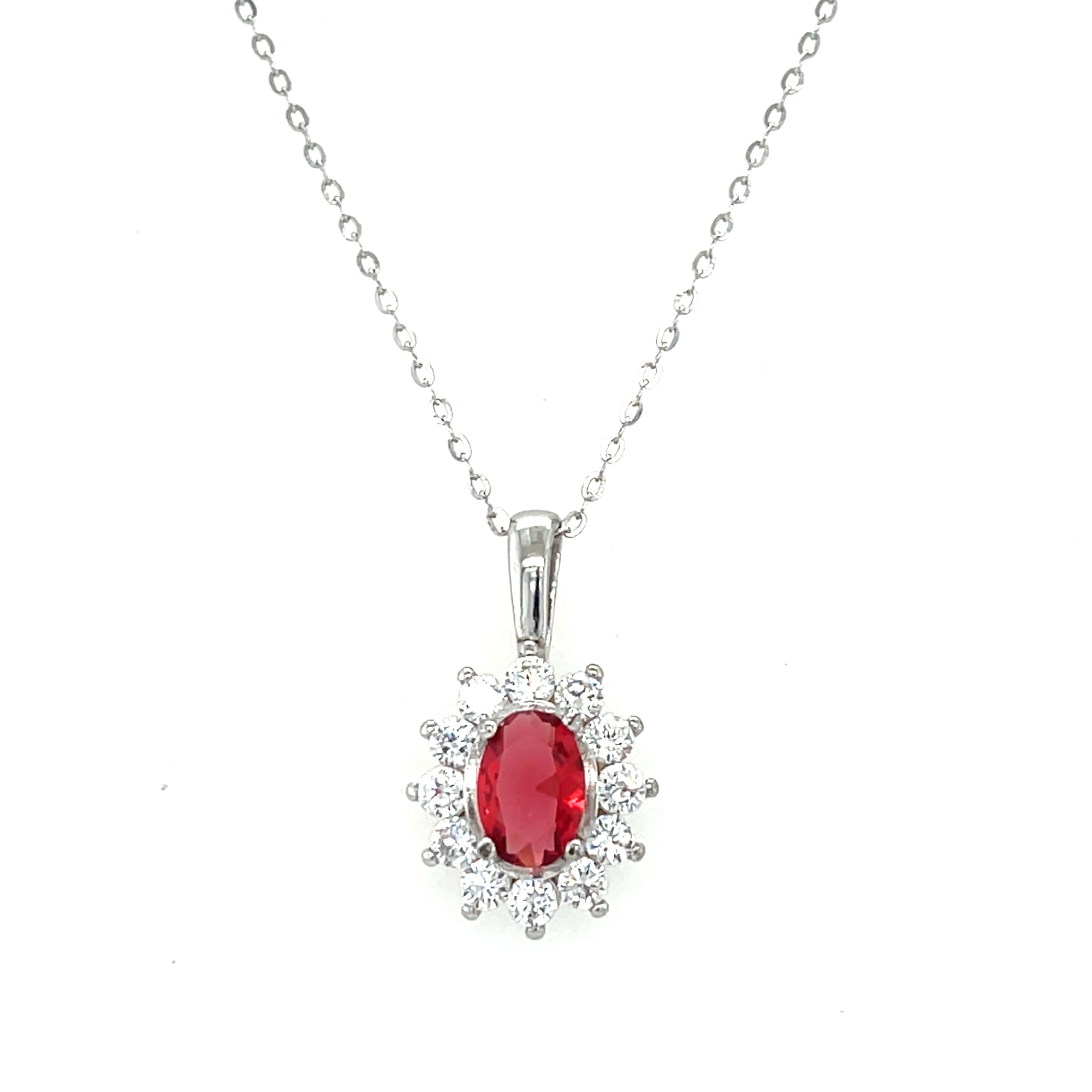 Silver Chain with Red Stone Cluster Pendant