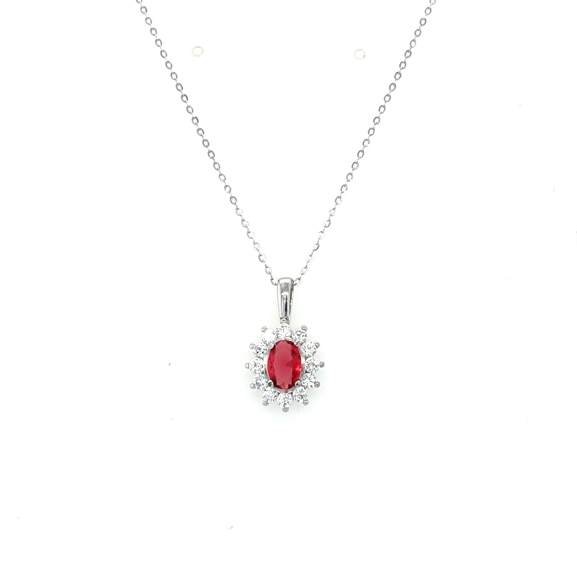Silver Chain with Red Stone Cluster Pendant