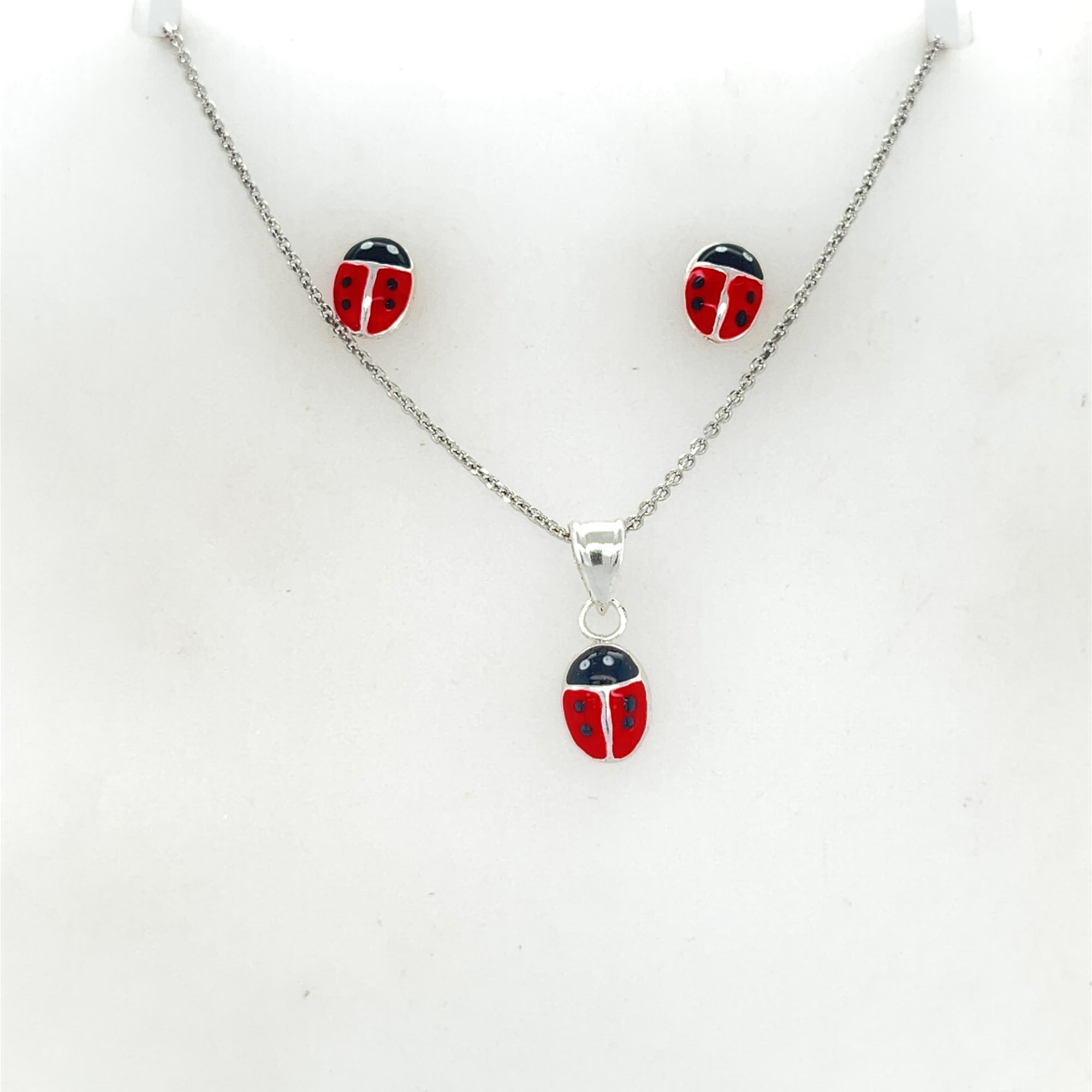 Sterling Silver Ladybird Pendant &amp; Earring Set