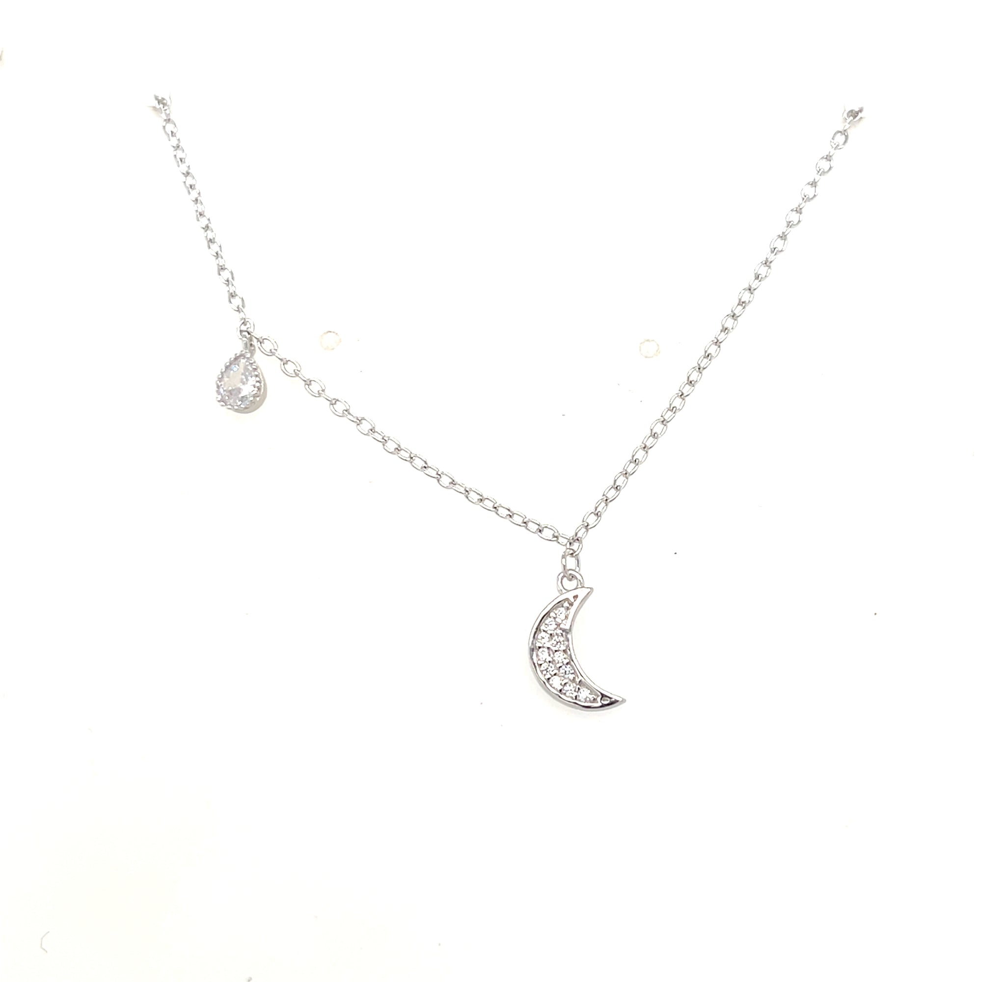 Sterling Silver Moon Pendant with a Clear Stone
