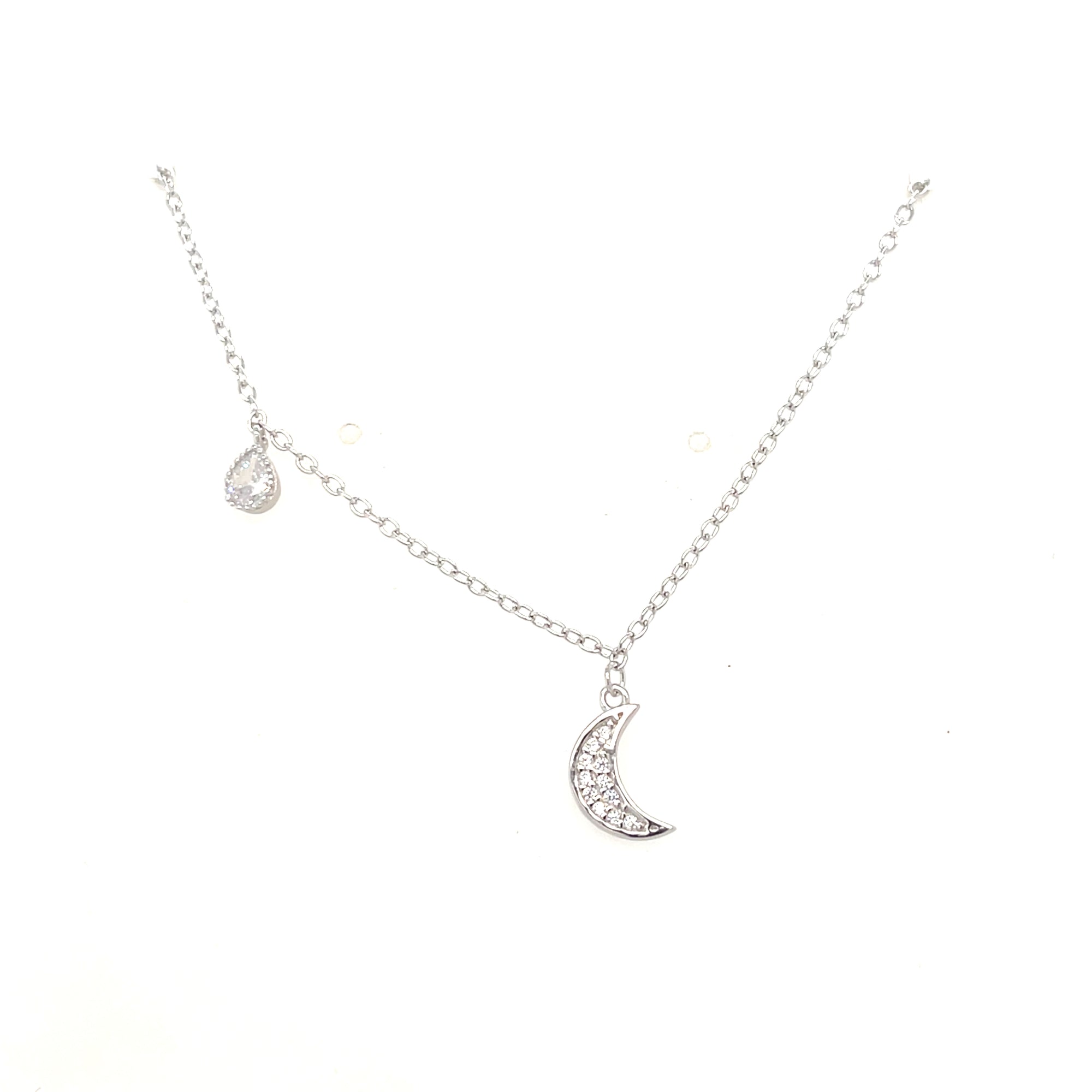 Sterling Silver Moon Pendant with a Clear Stone