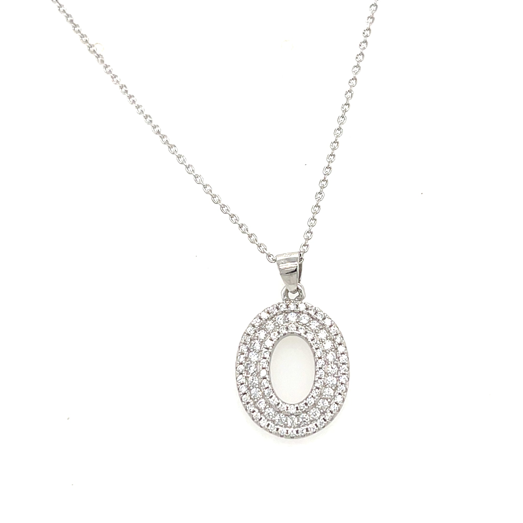 Sterling Silver Oval Stoneset Pendant