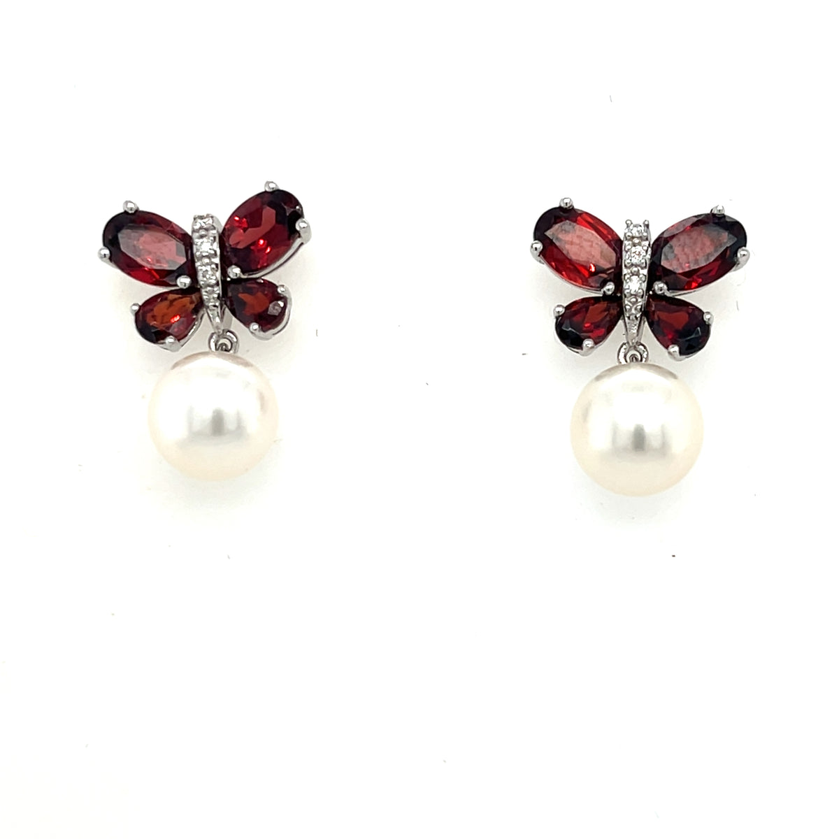 9kt White Gold Butterfly &amp; Pearl Earrings