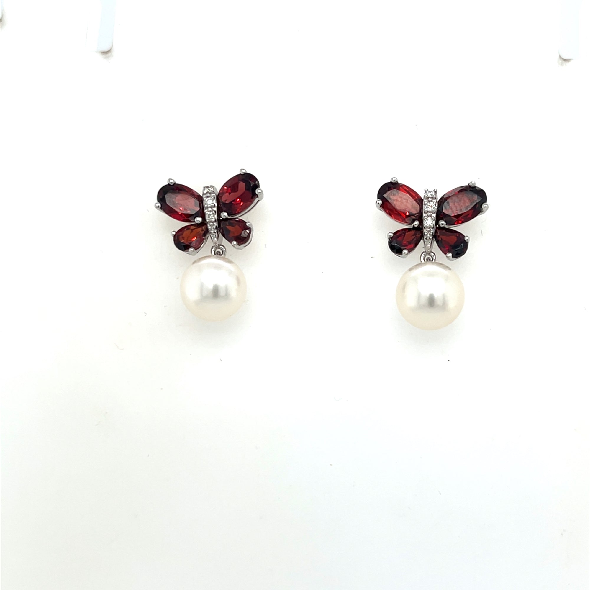 9kt White Gold Butterfly &amp; Pearl Earrings