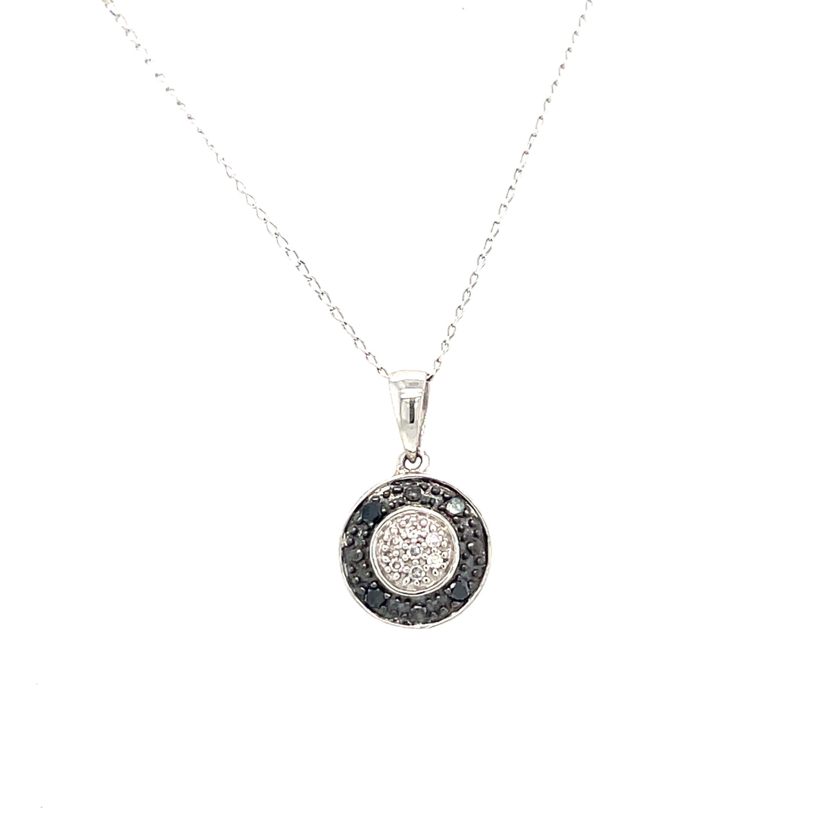 9kt White Gold Necklace &amp; Earrings with White &amp; Black Diamonds