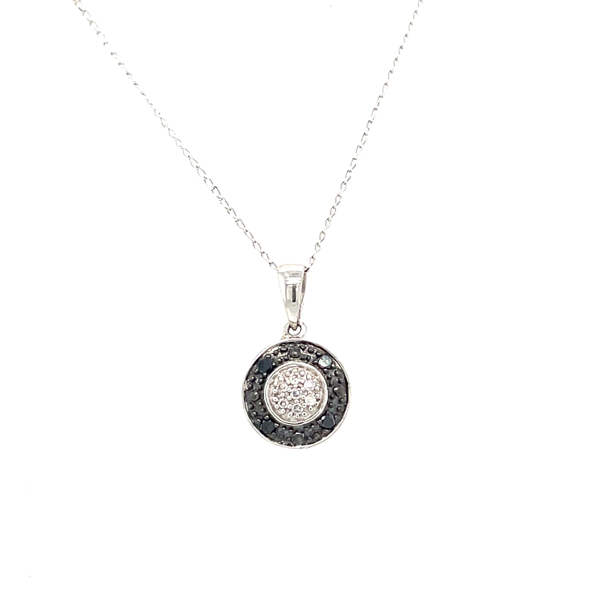 9kt White Gold Necklace &amp; Earrings with White &amp; Black Diamonds