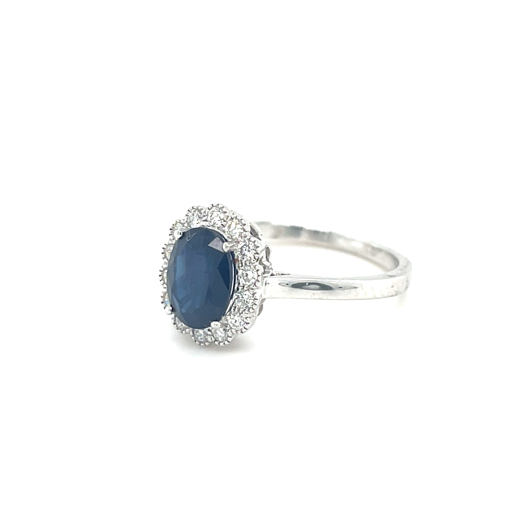 18kt White Gold Sapphire &amp; Diamond Cluster Ring