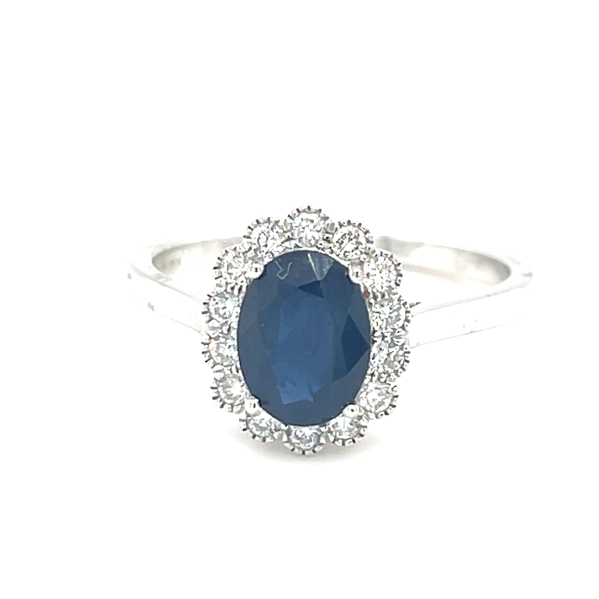 18kt White Gold Sapphire &amp; Diamond Cluster Ring