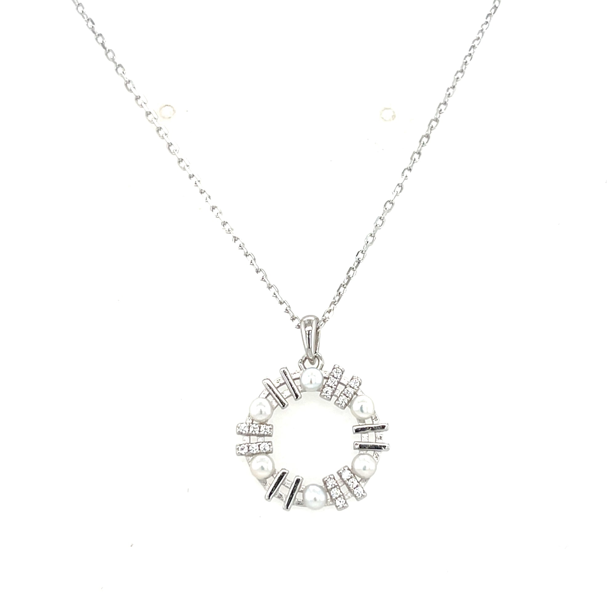 Sterling Silver Circle Pendant with Pearls