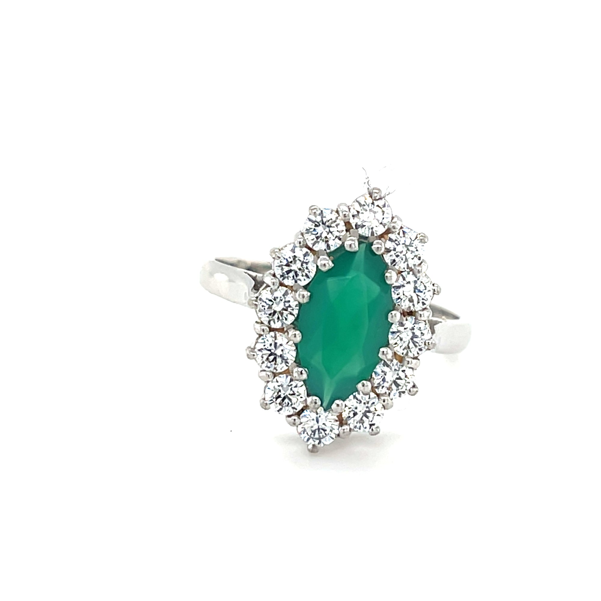Sterling Silver Emerald Colour Cluster Ring