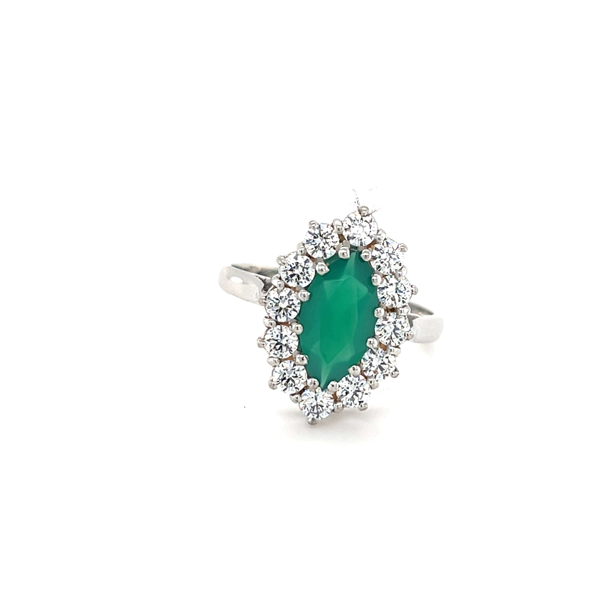 Sterling Silver Emerald Colour Cluster Ring