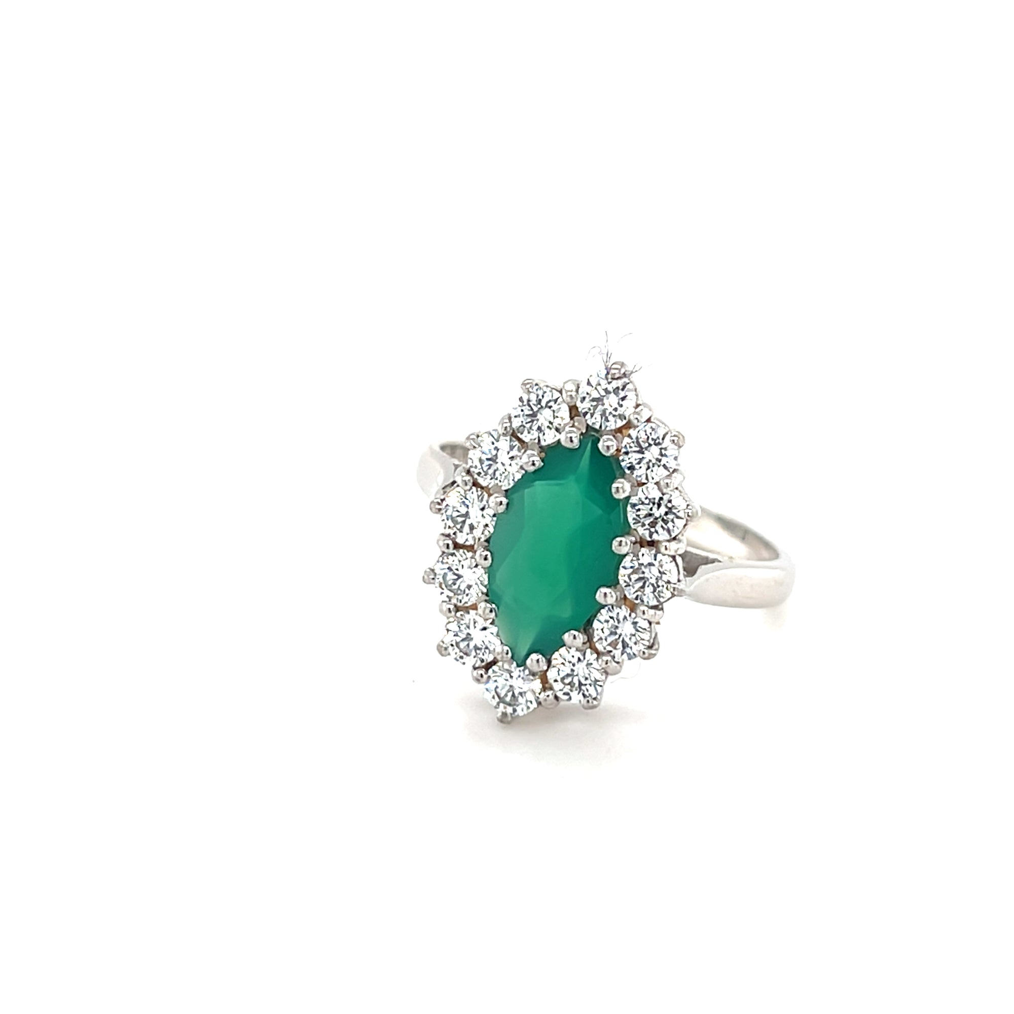Sterling Silver Emerald Colour Cluster Ring