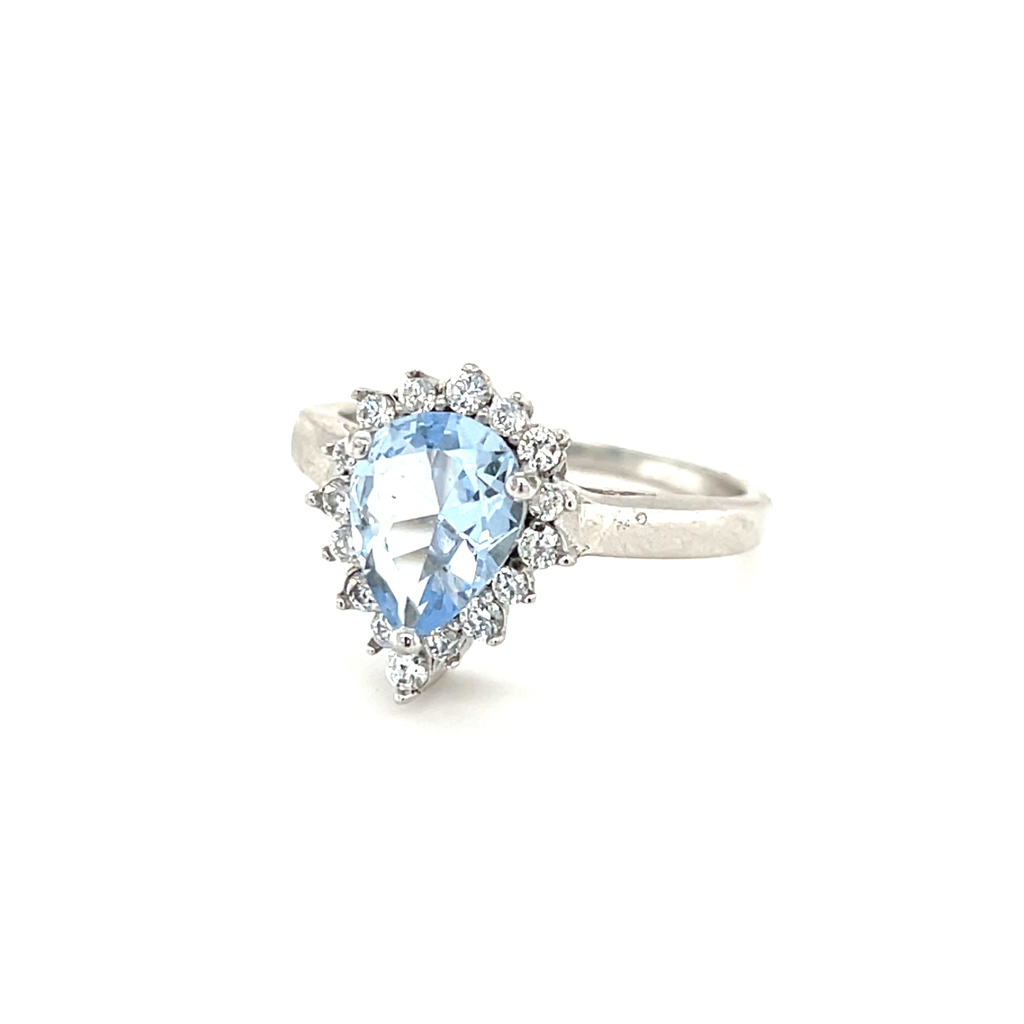 Sterling silver pear shaped aquamarine colour ring