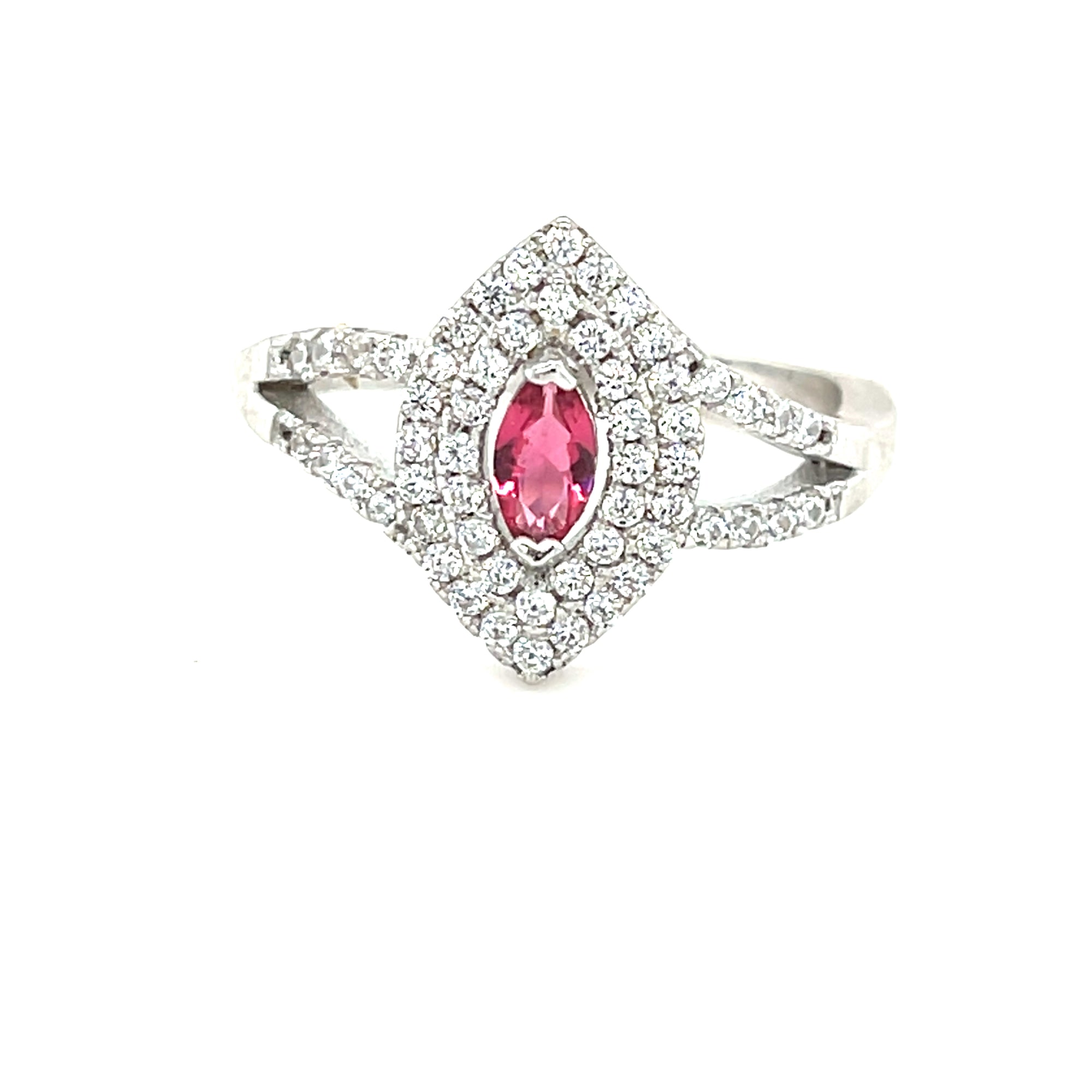 Sterling Silver Stoneset Ring with Red Stone