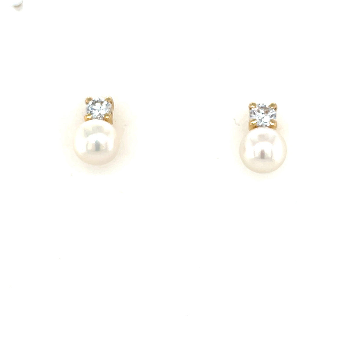 9kt Gold Stud Earrings with Pearl and Clear Stone