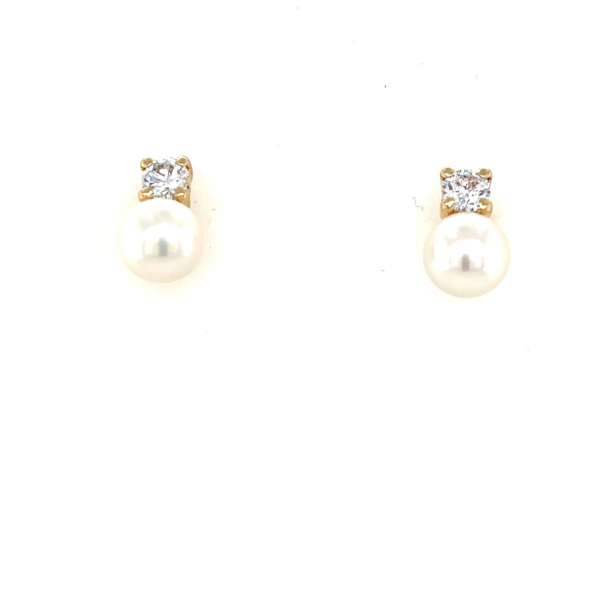 9kt Gold Stud Earrings with Pearl and Clear Stone