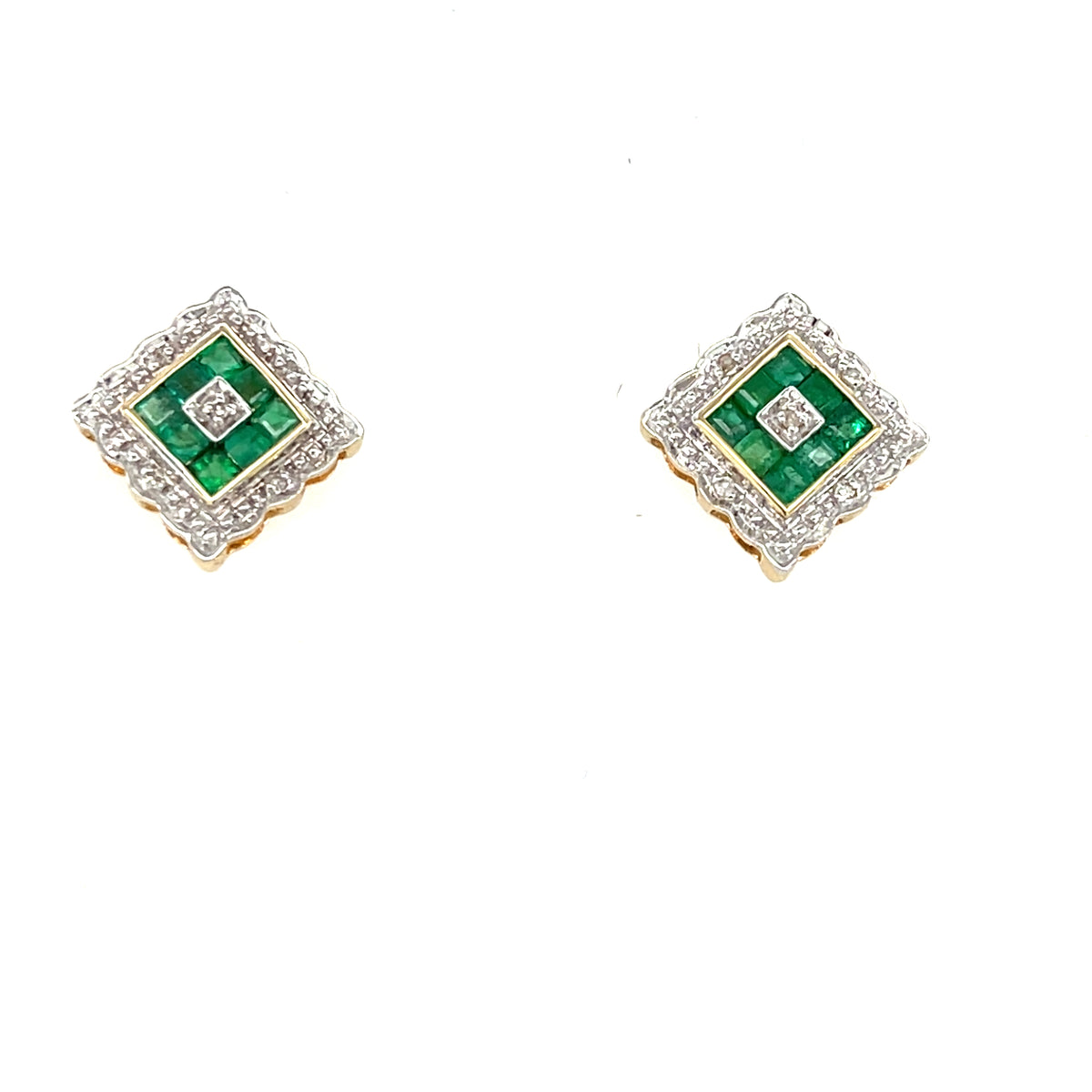 9kt Gold Emerald &amp; Diamond Earrings