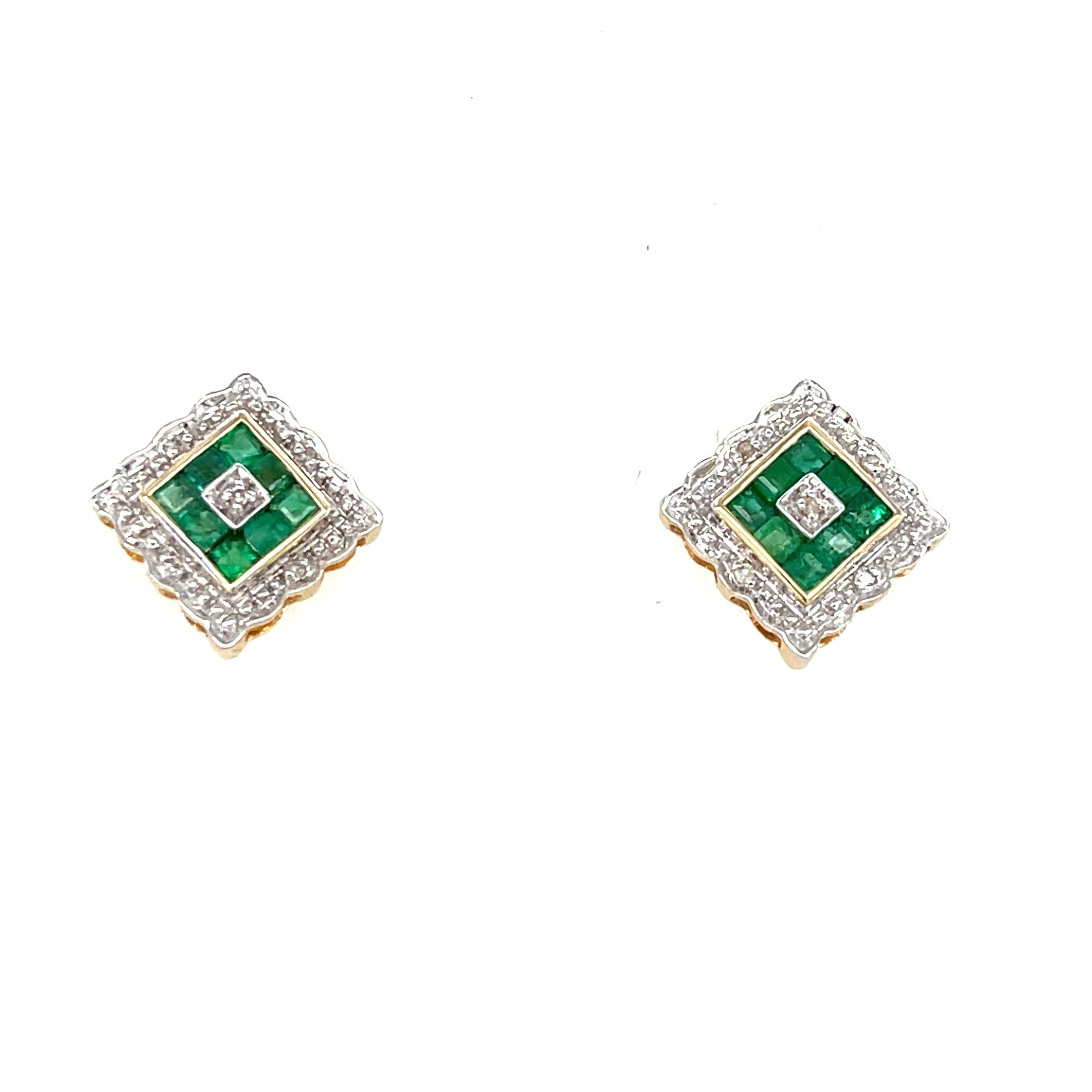 9kt Gold Emerald &amp; Diamond Earrings