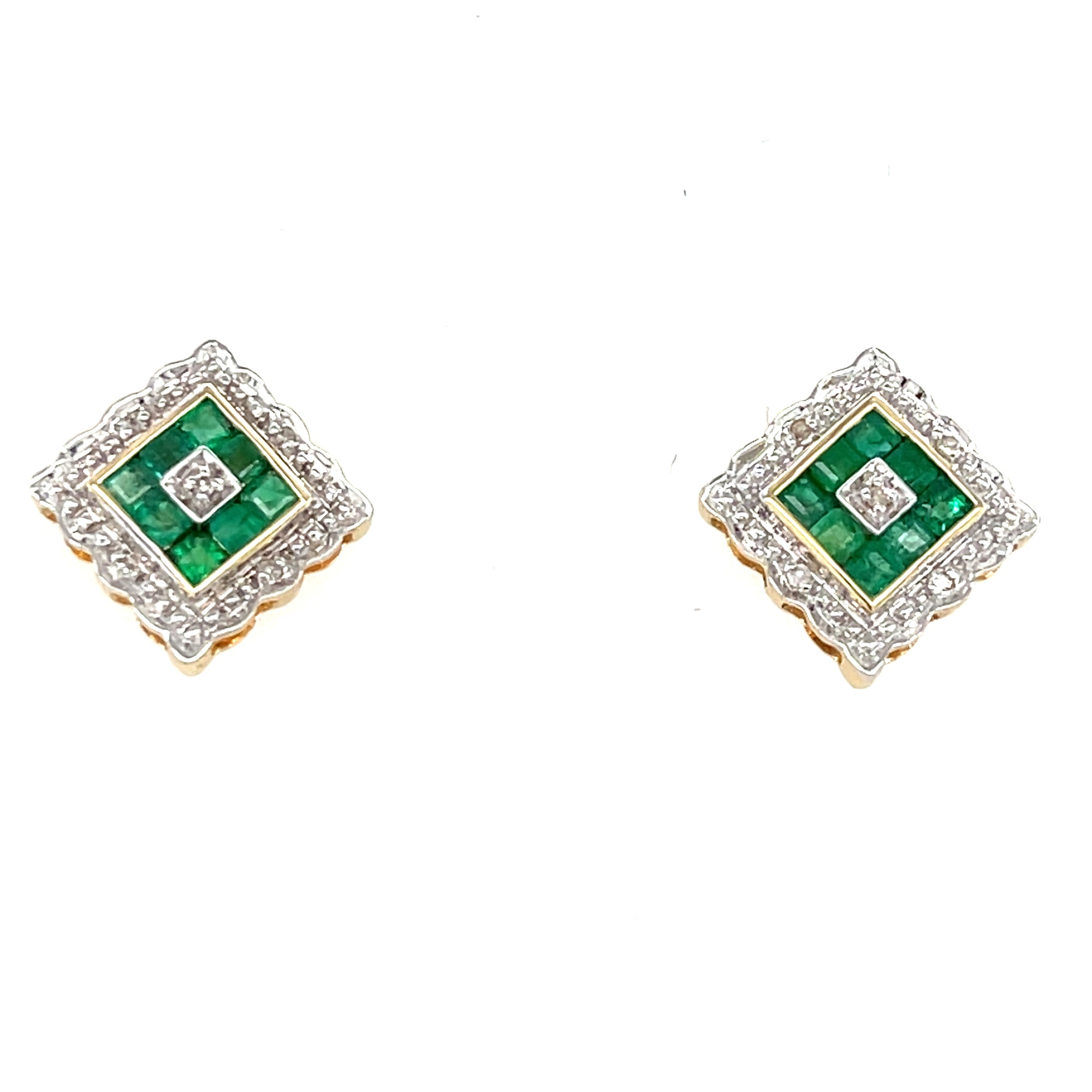 9kt Gold Emerald &amp; Diamond Earrings