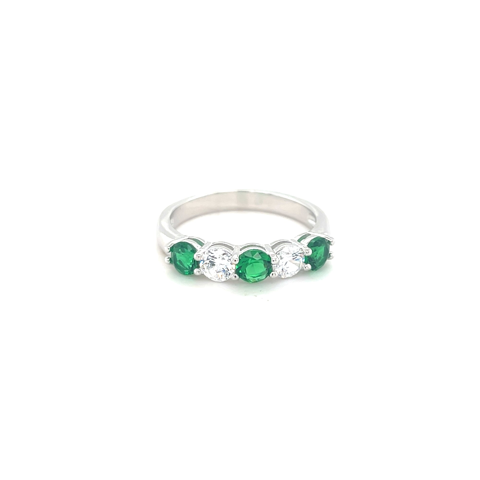 Sterling Silver Green &amp; Clear Stone Ring