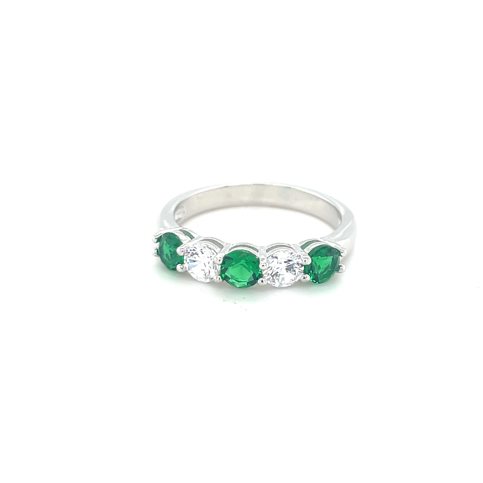 Sterling Silver Green &amp; Clear Stone Ring