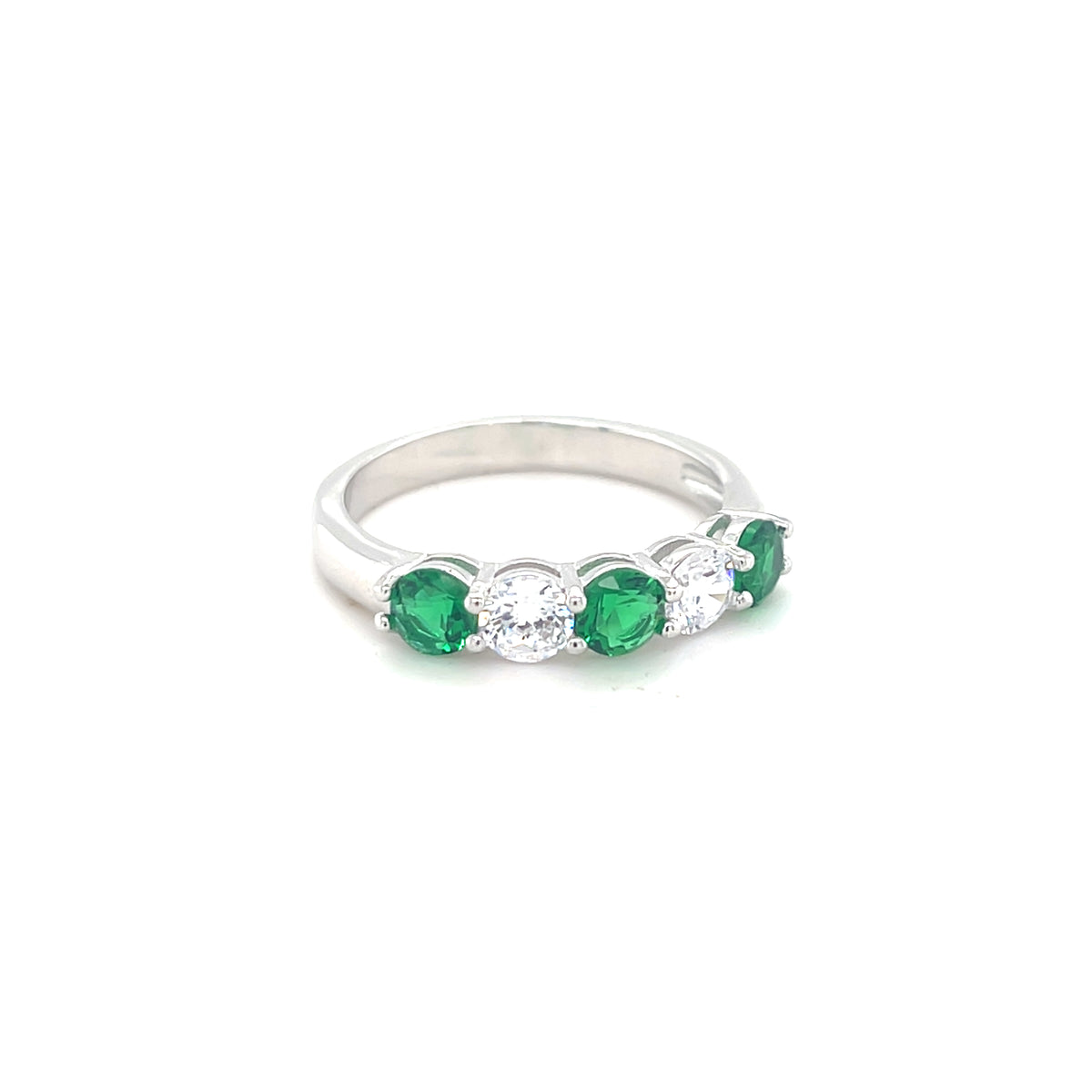 Sterling Silver Green &amp; Clear Stone Ring