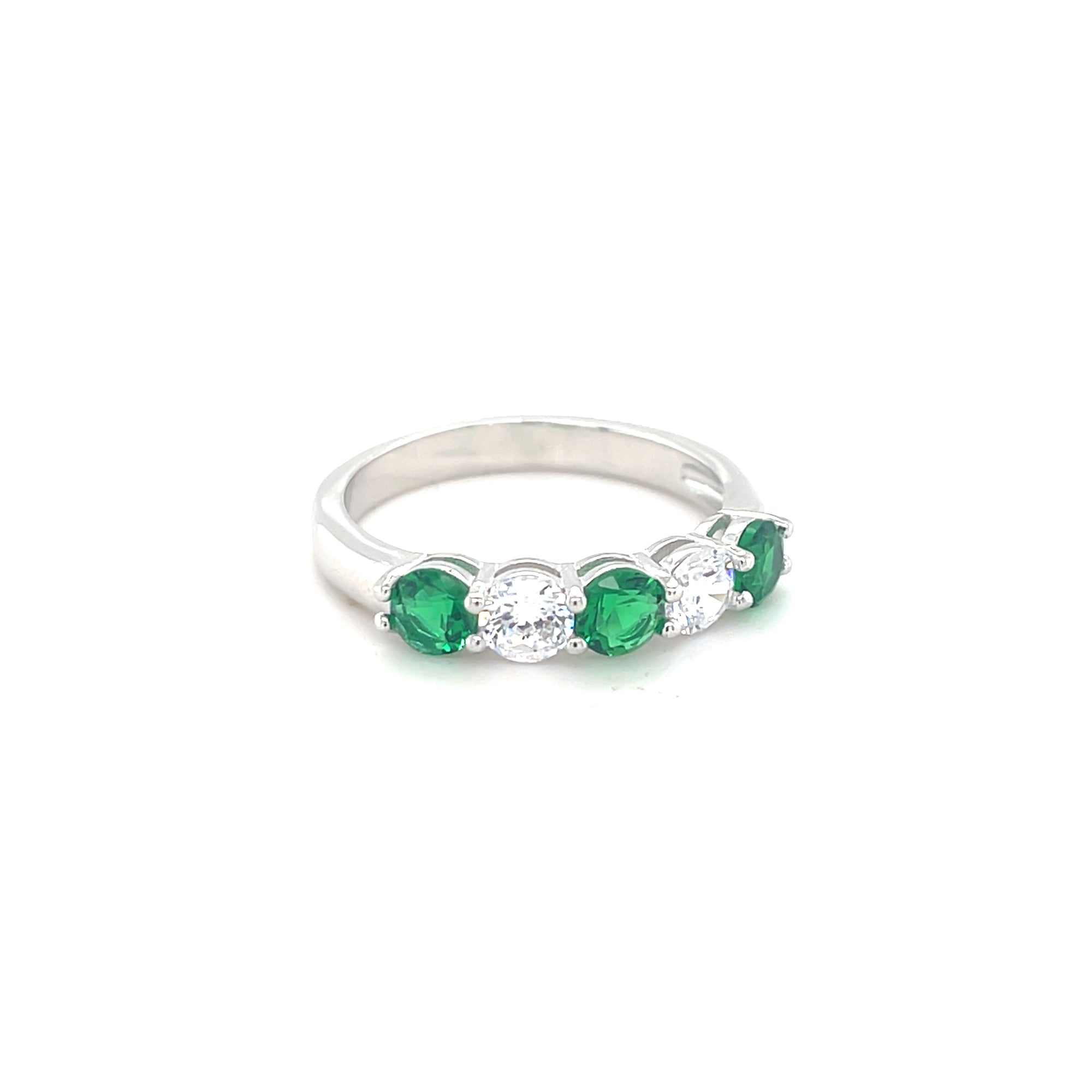 Sterling Silver Green &amp; Clear Stone Ring