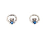 Silver Claddagh Earrings with Sapphire Colured Stone