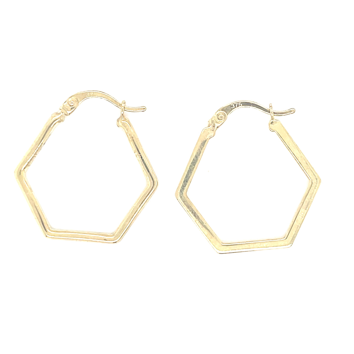 9kt Gold Hexagon Hoop Earrings