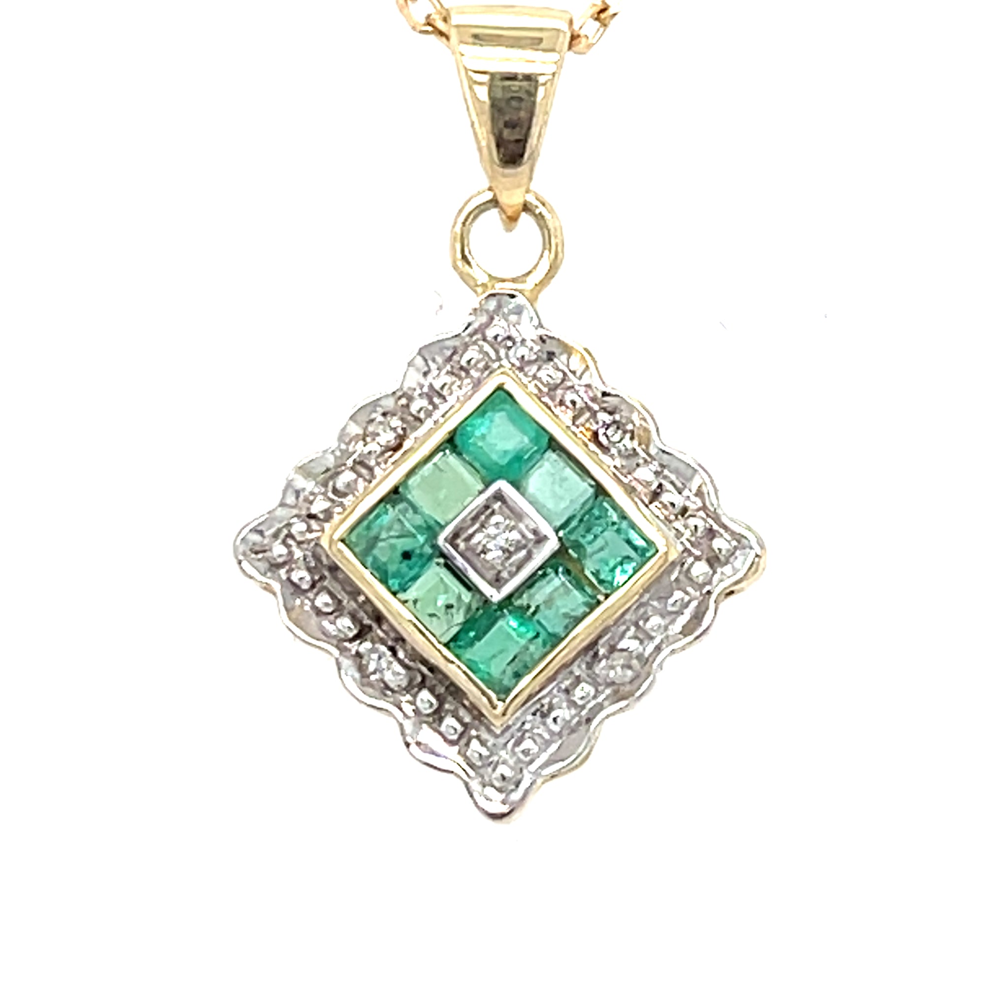 9kt Gold Emerald &amp; Diamond Pendant