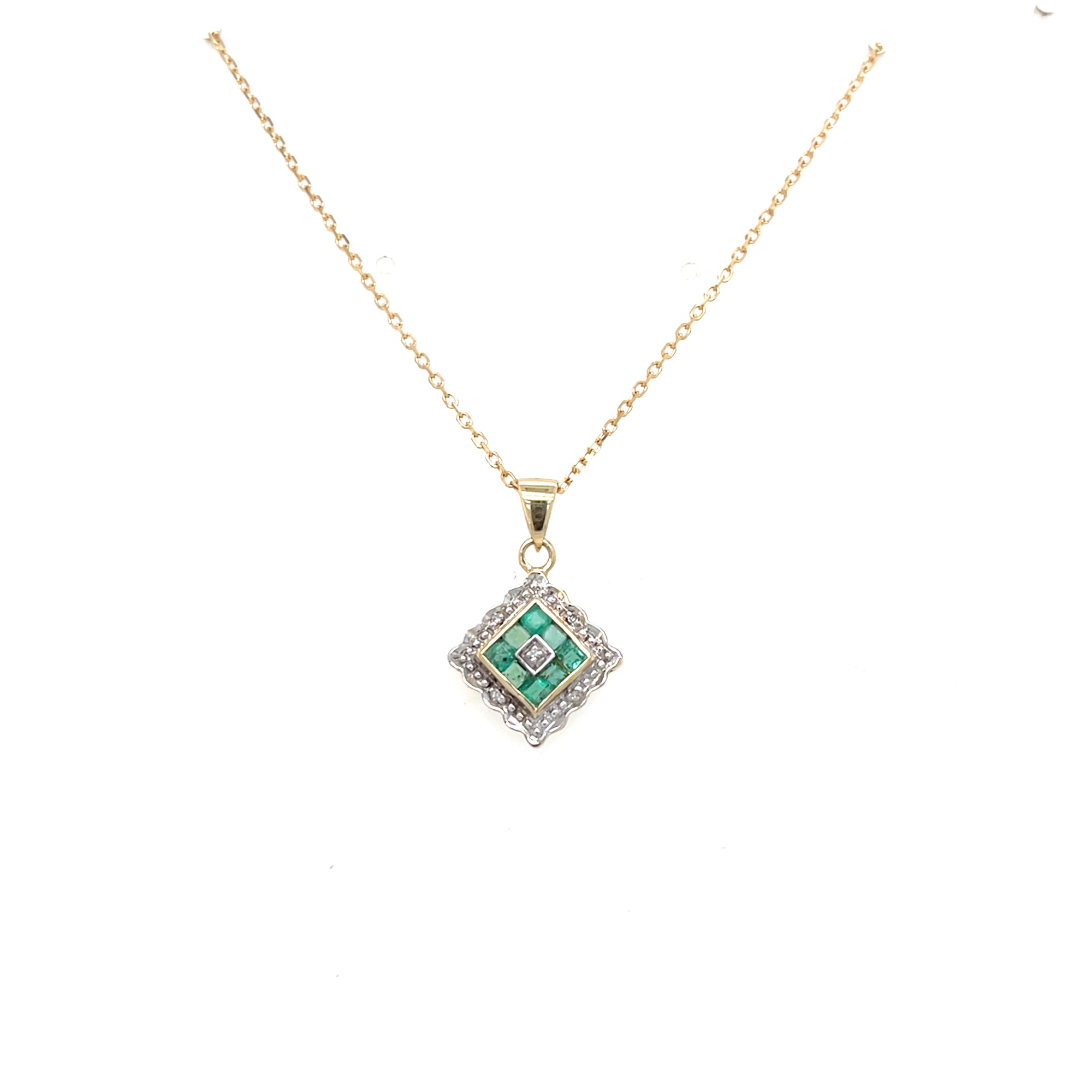 9kt Gold Emerald &amp; Diamond Pendant