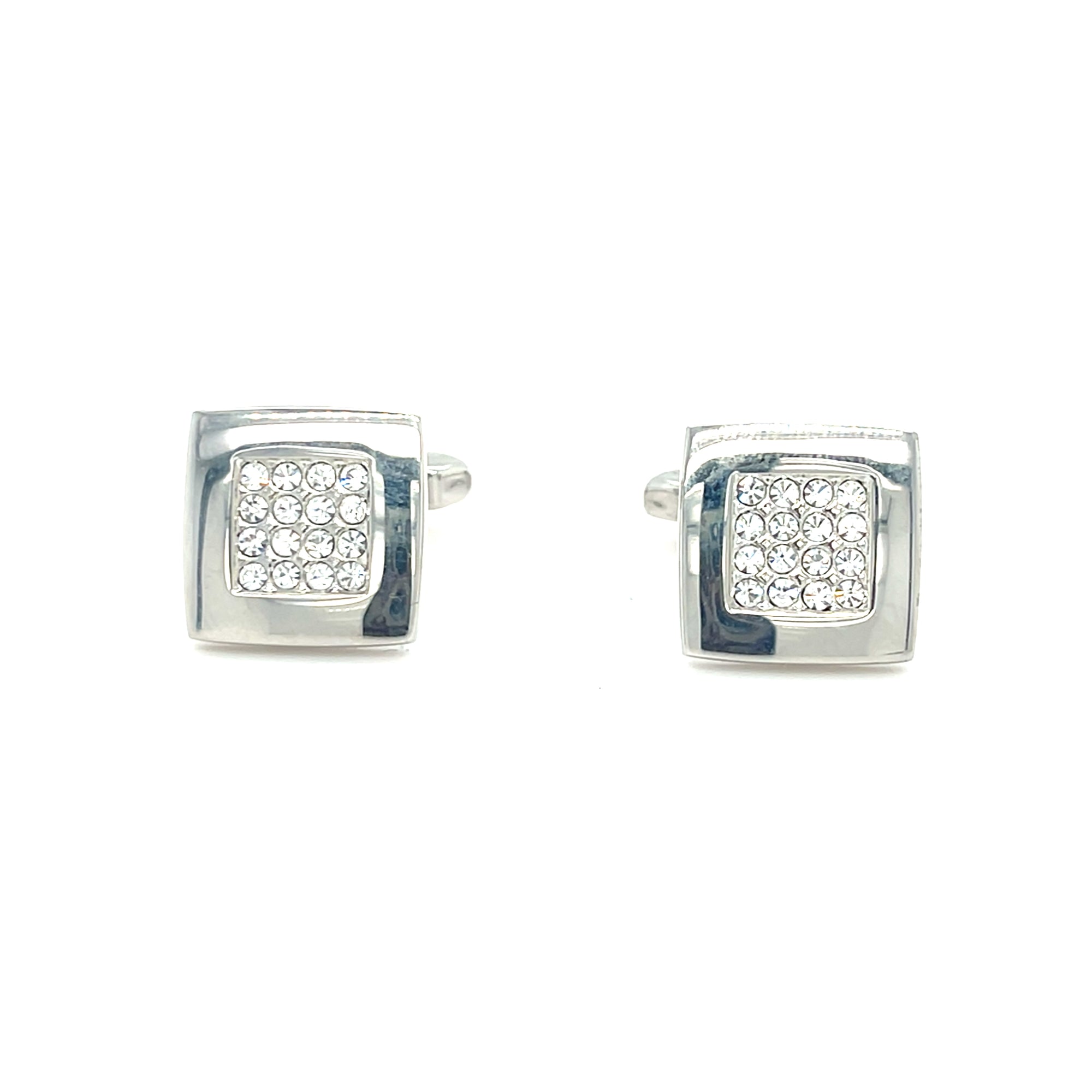Silver Coloured Cufflinks With Clear Stones