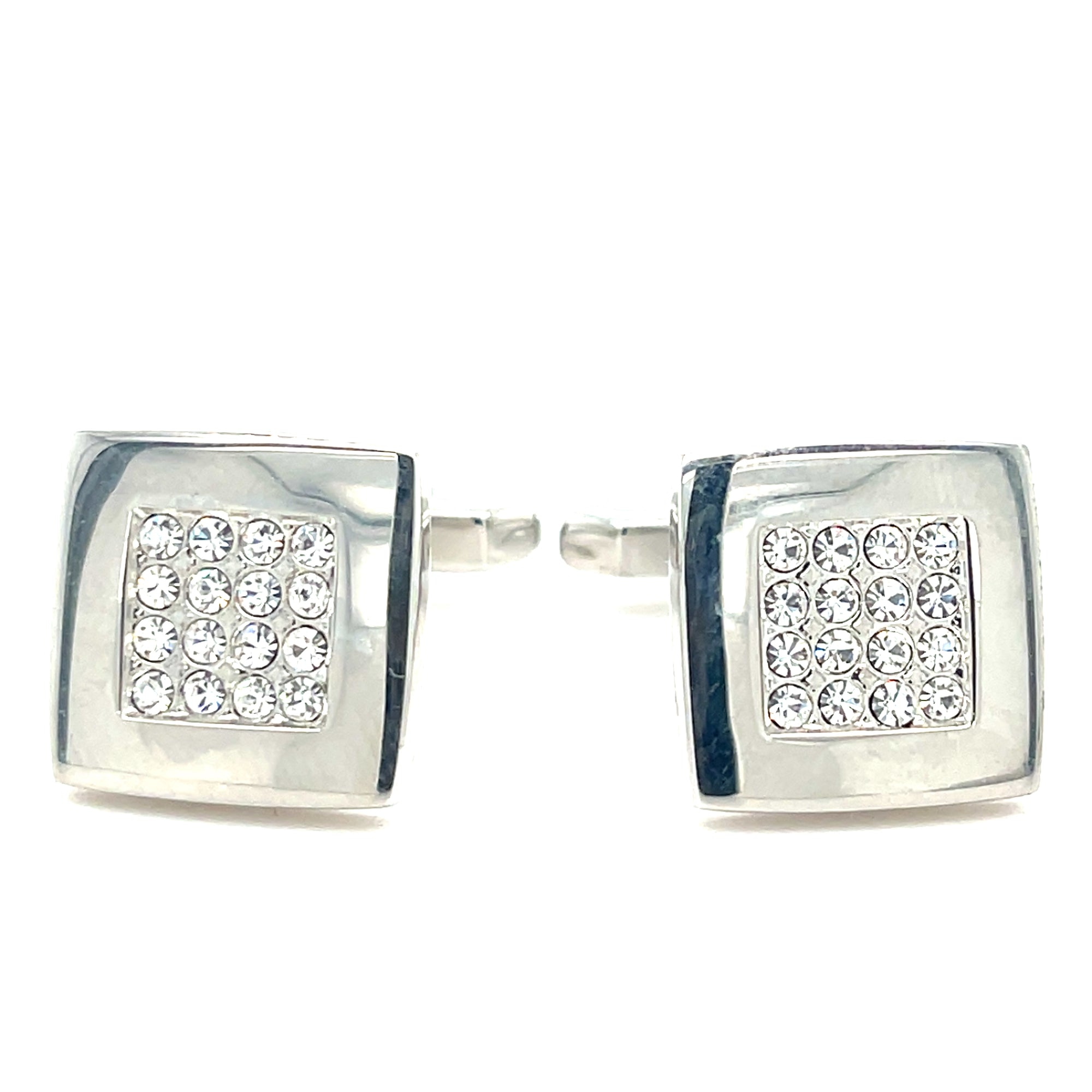 Silver Coloured Cufflinks With Clear Stones