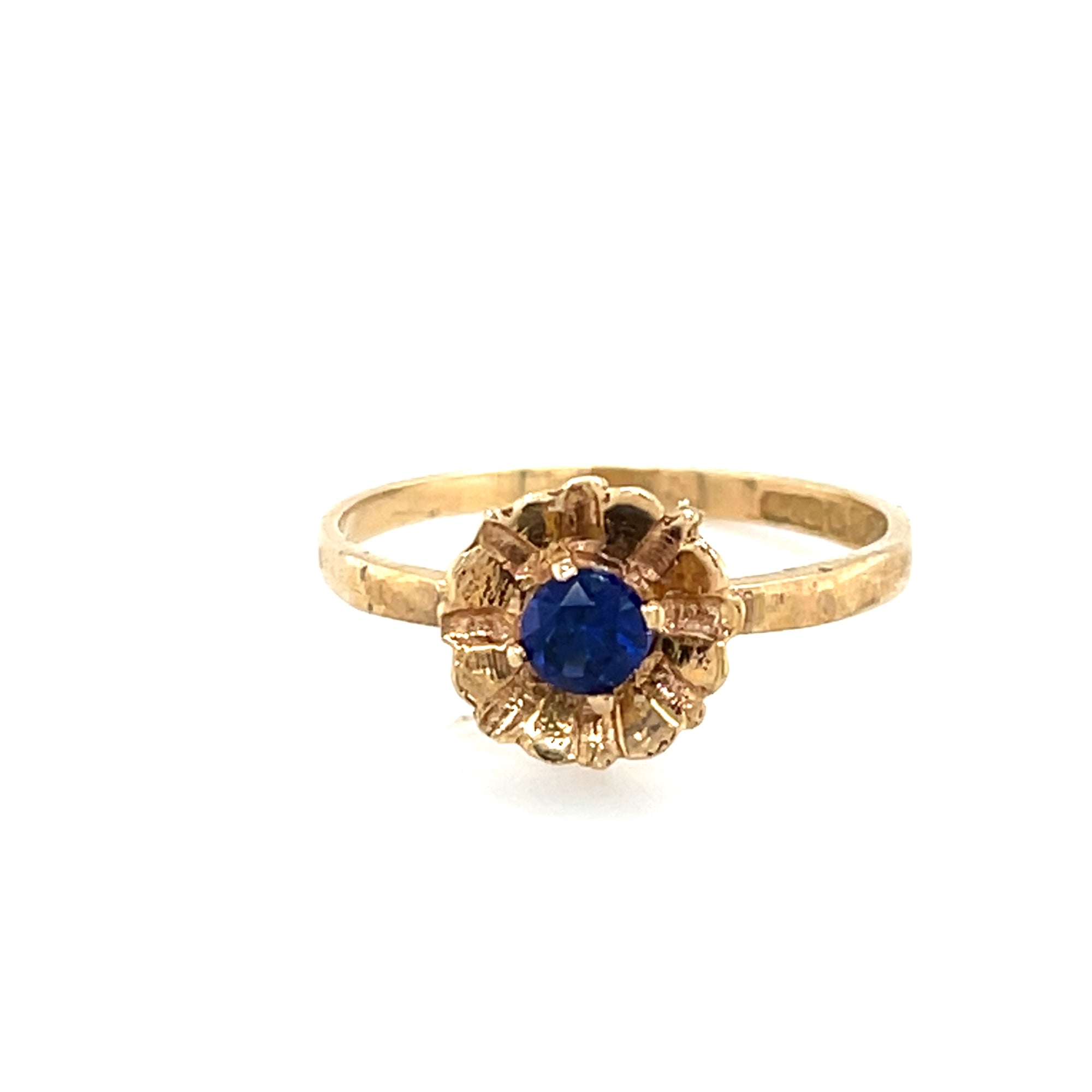 9kt Gold Flower Style Ring with Blue Stone
