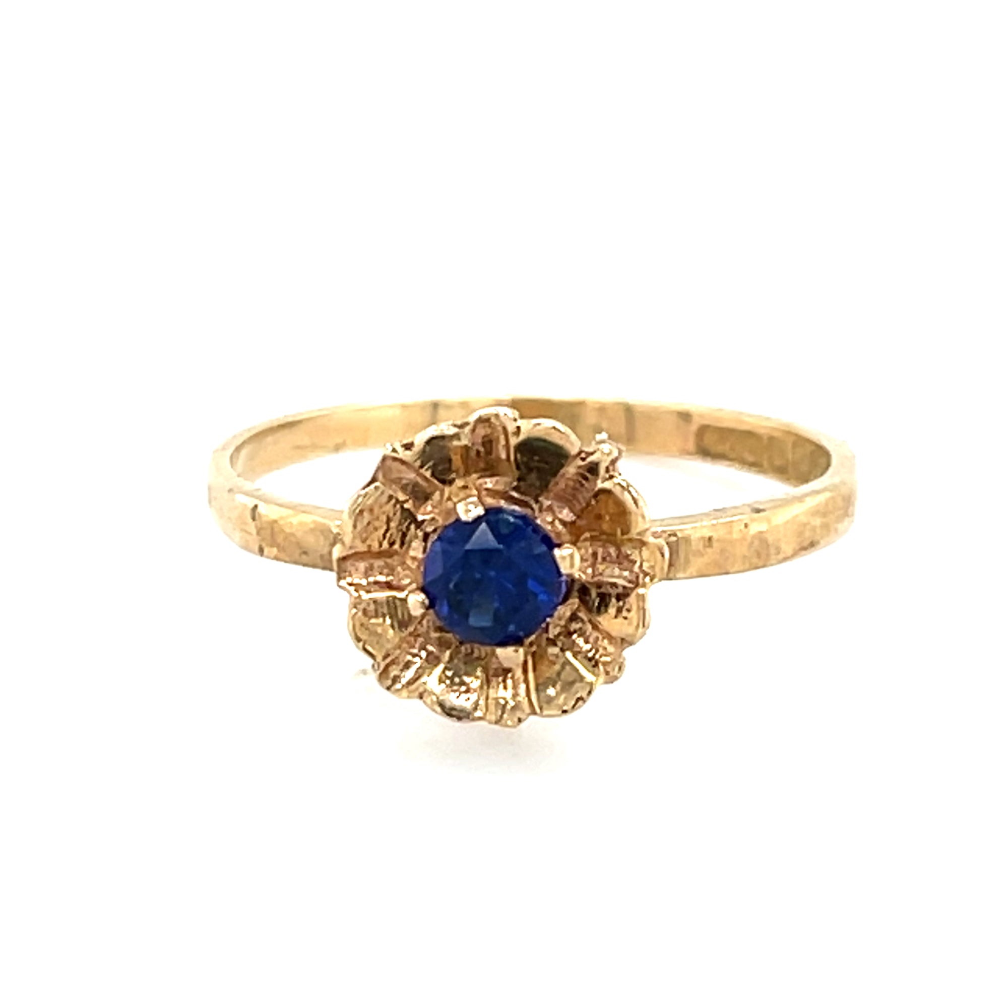 9kt Gold Flower Style Ring with Blue Stone